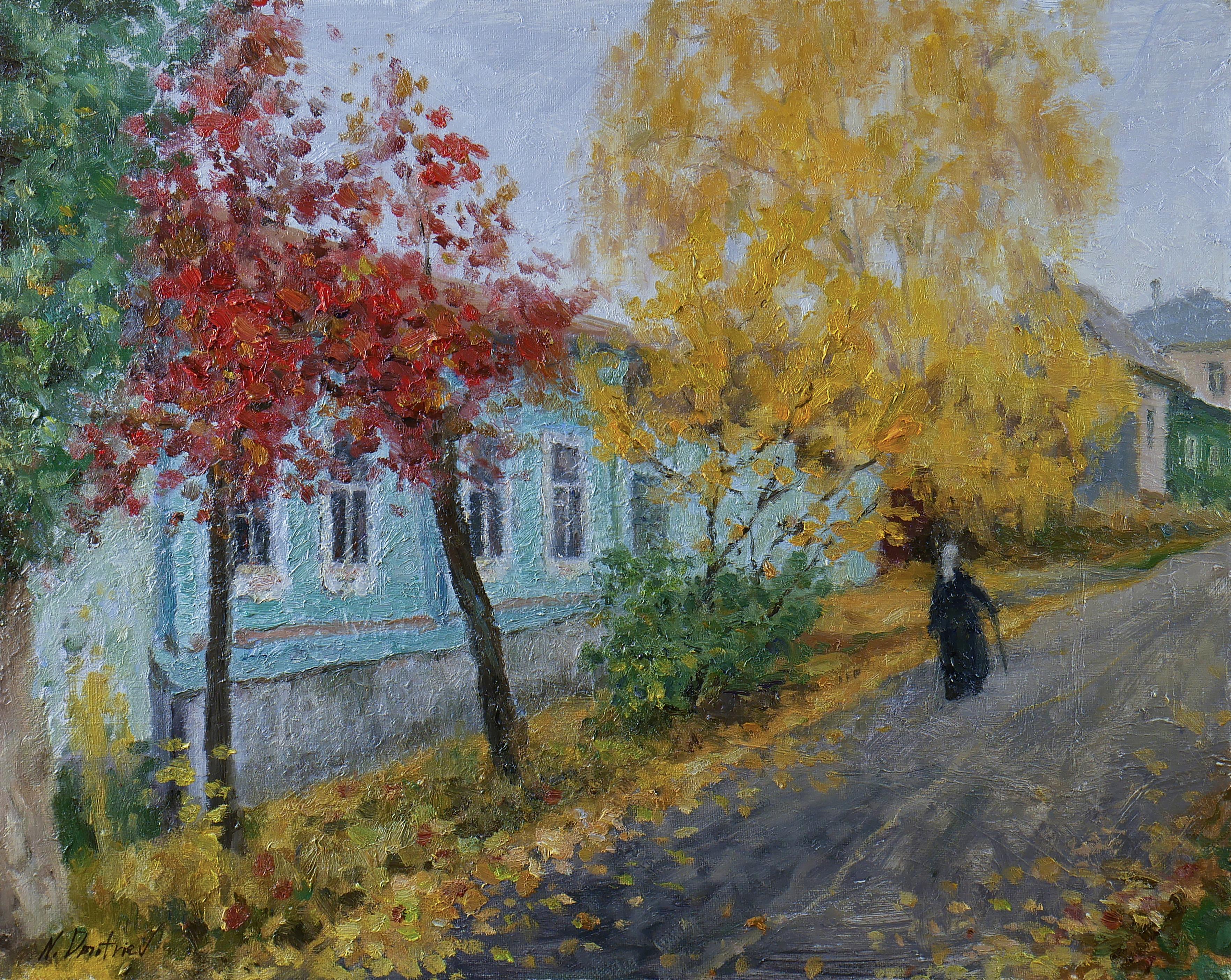 Landscape Painting di Nikolay Dmitriev - Autunno a Yelets - Quadro di paesaggio urbano autunnale