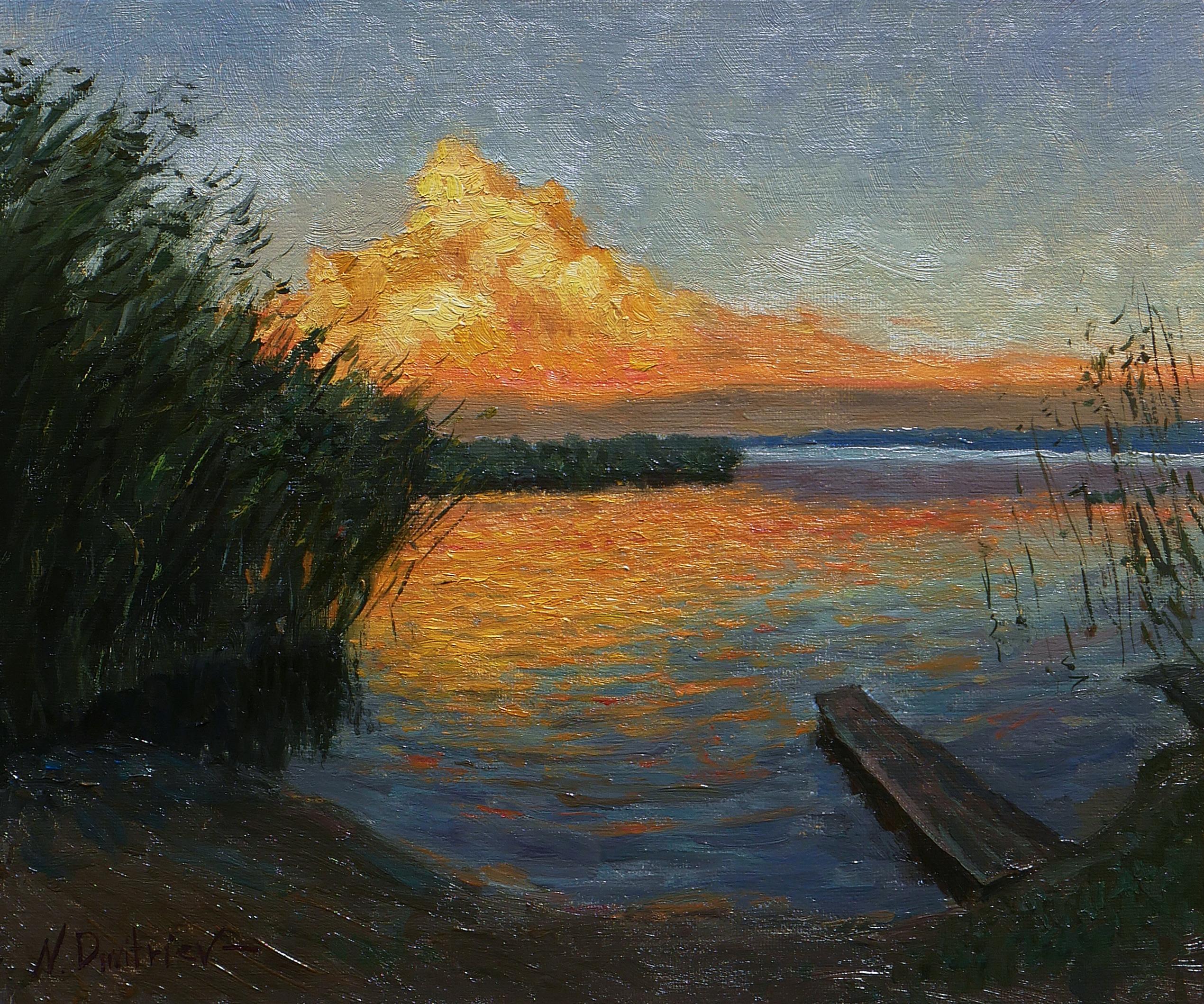 Nikolay Dmitriev Interior Painting - Behind The Cloud - original sunny landscape, painting