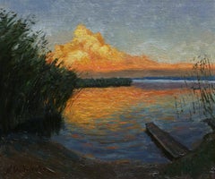 Hinter der Wolke – originale sonnige Landschaft, Gemälde