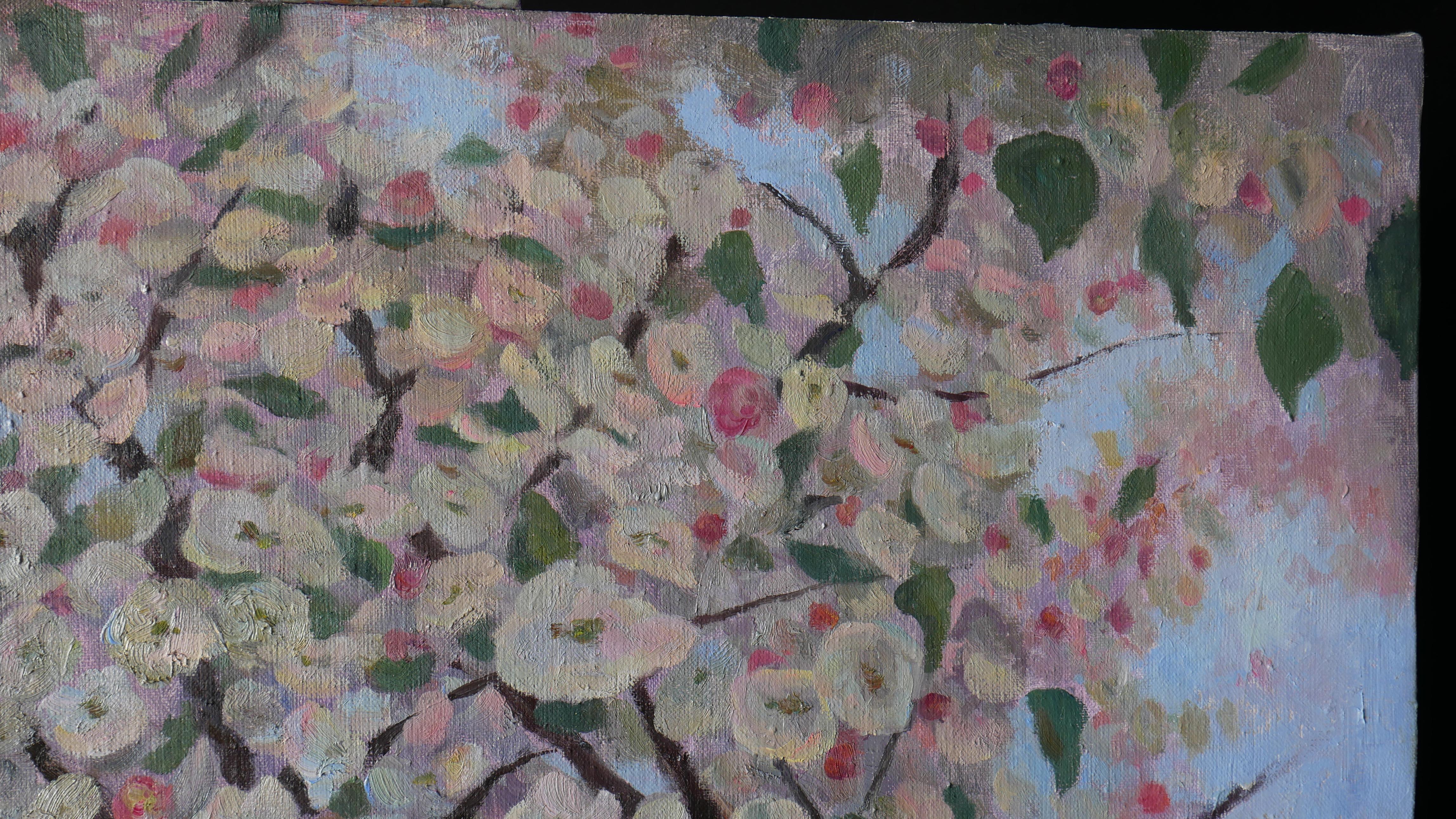 Blühender Apfelbaum – Original-Blumengemälde im Angebot 6