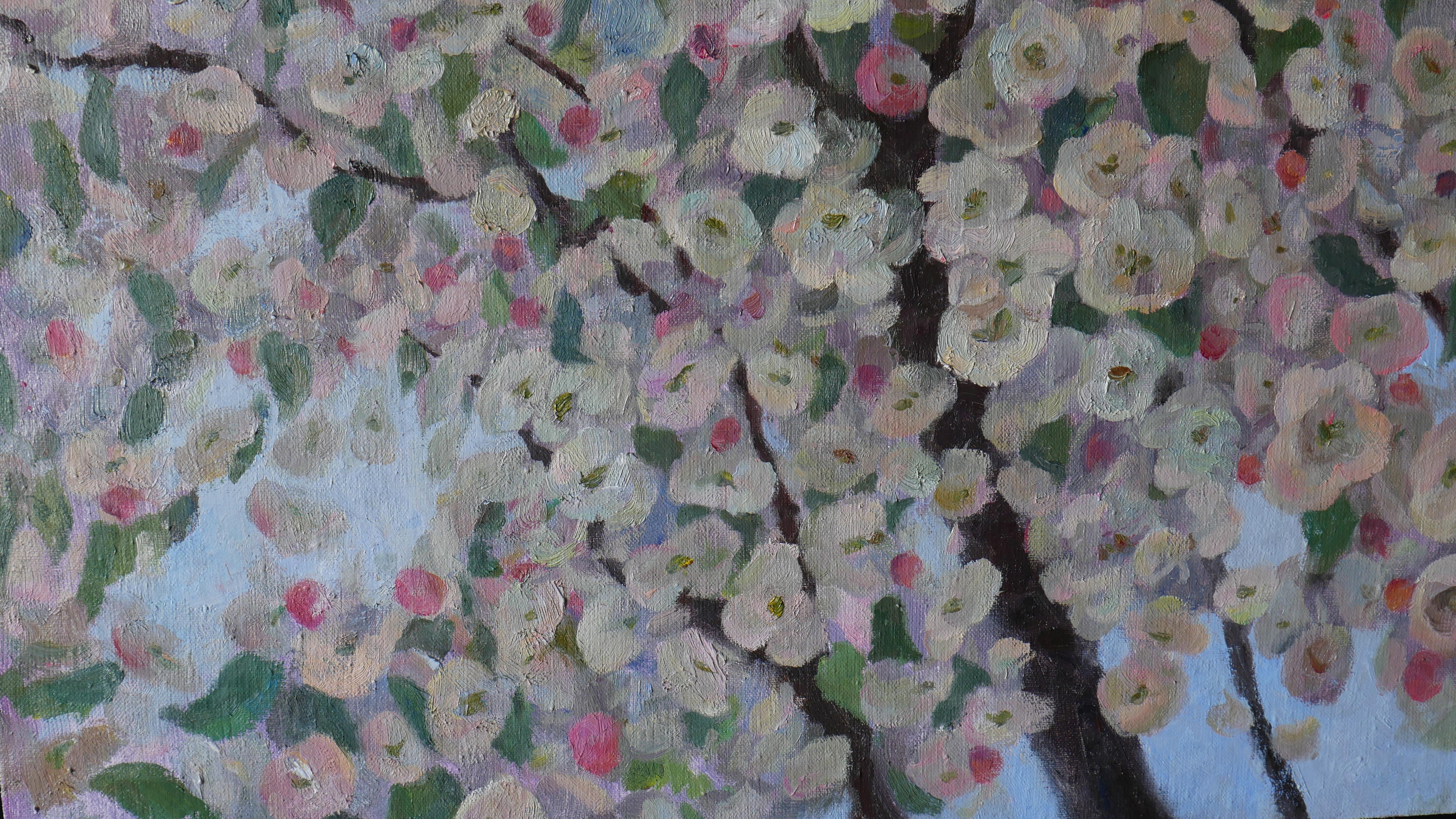 Blühender Apfelbaum – Original-Blumengemälde im Angebot 8