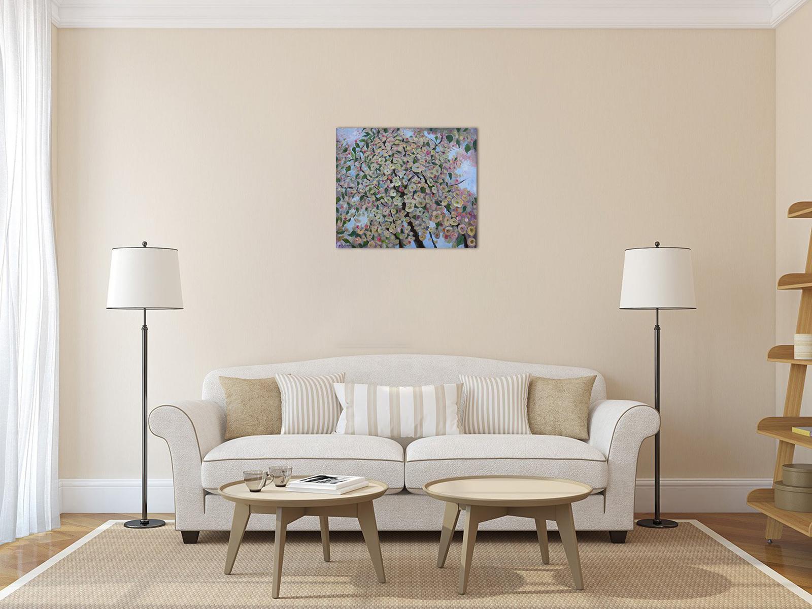 Blühender Apfelbaum – Original-Blumengemälde (Impressionismus), Painting, von Nikolay Dmitriev