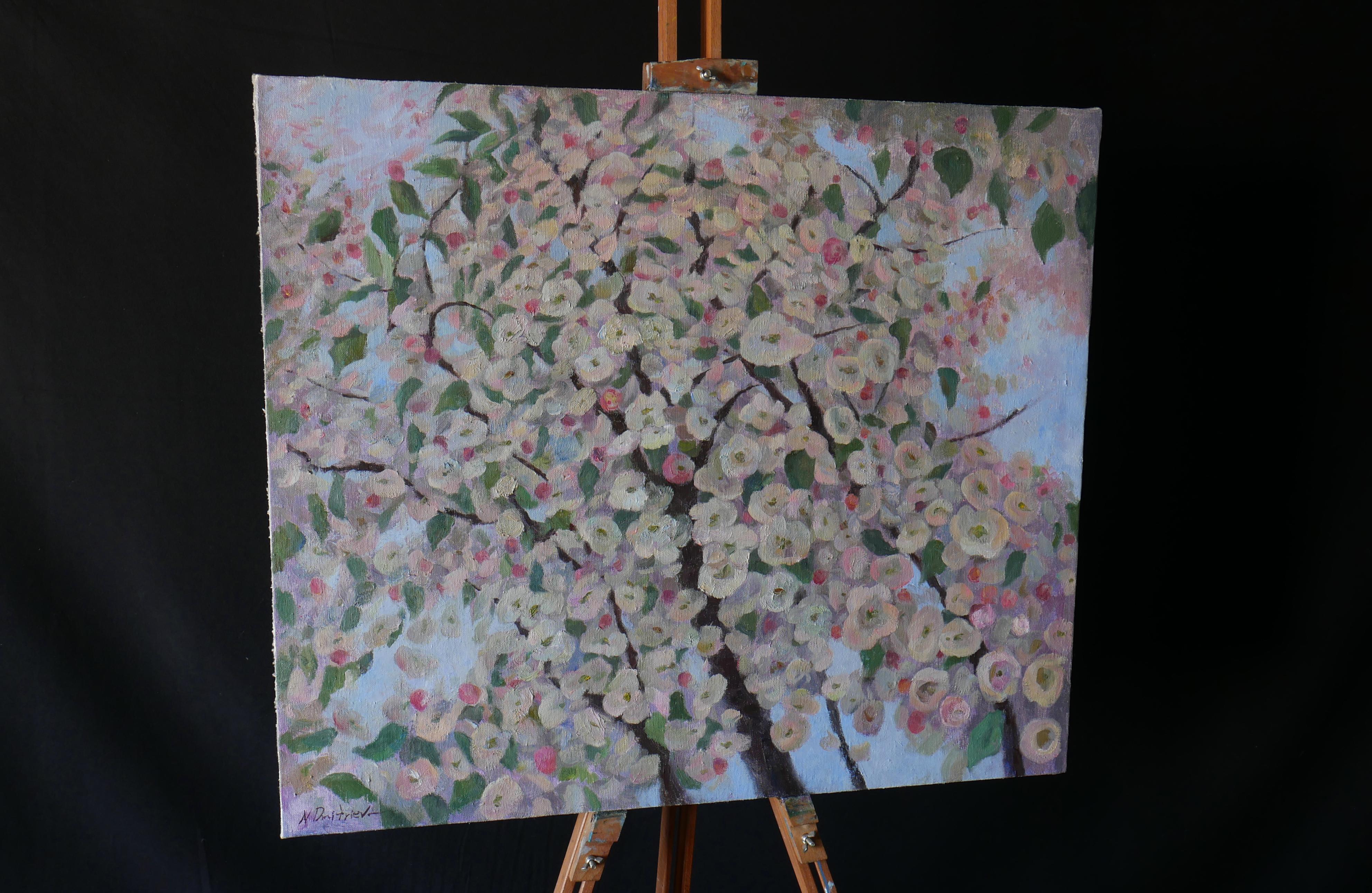 Blühender Apfelbaum – Original-Blumengemälde im Angebot 3