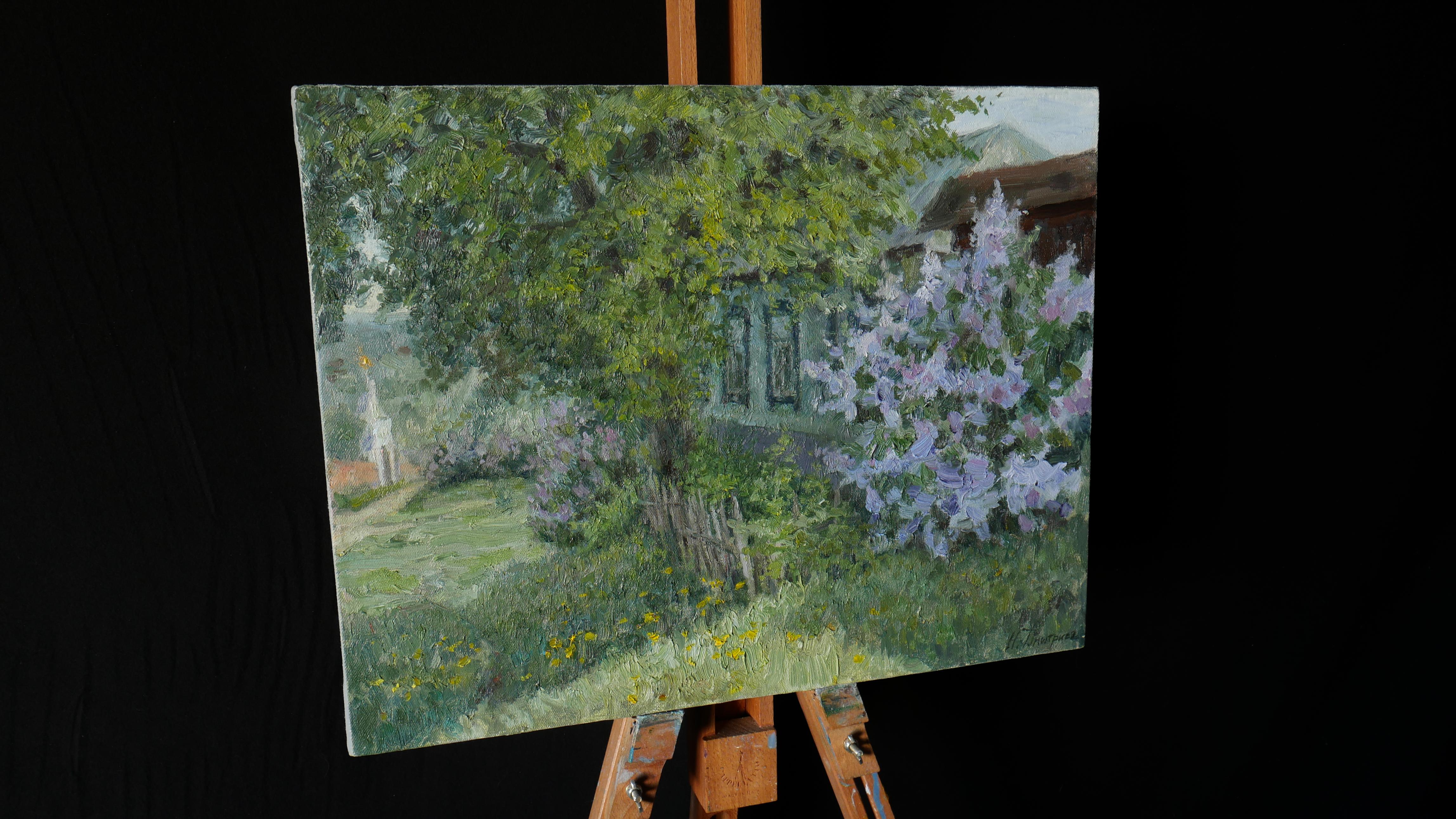 Blühender Flieder - Fliedermalerei – Painting von Nikolay Dmitriev
