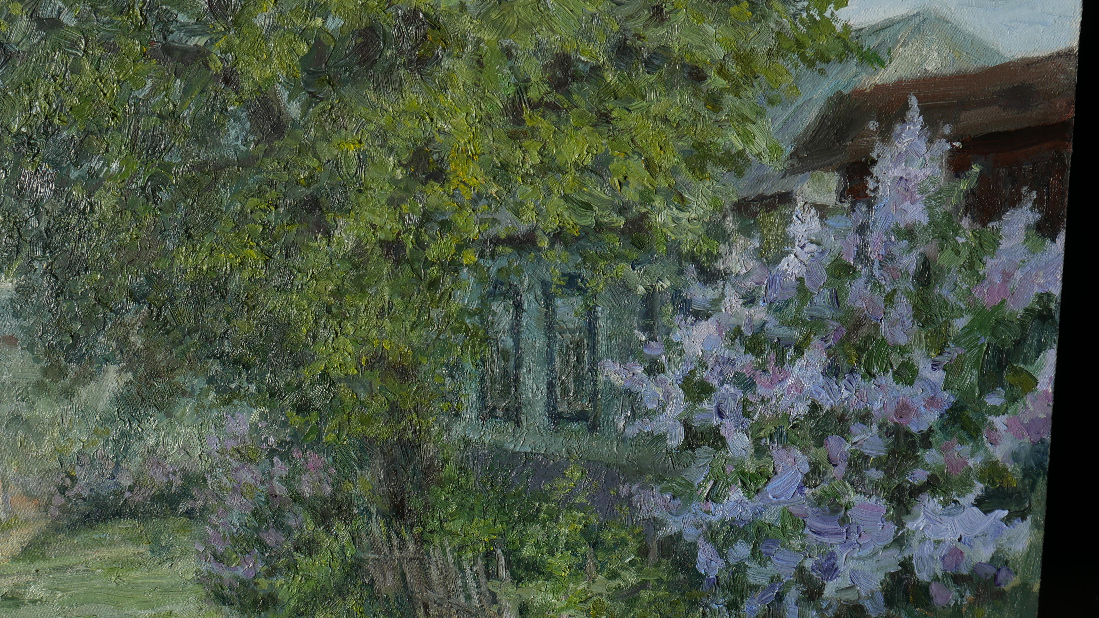 Blühender Flieder - Fliedermalerei (Schwarz), Interior Painting, von Nikolay Dmitriev