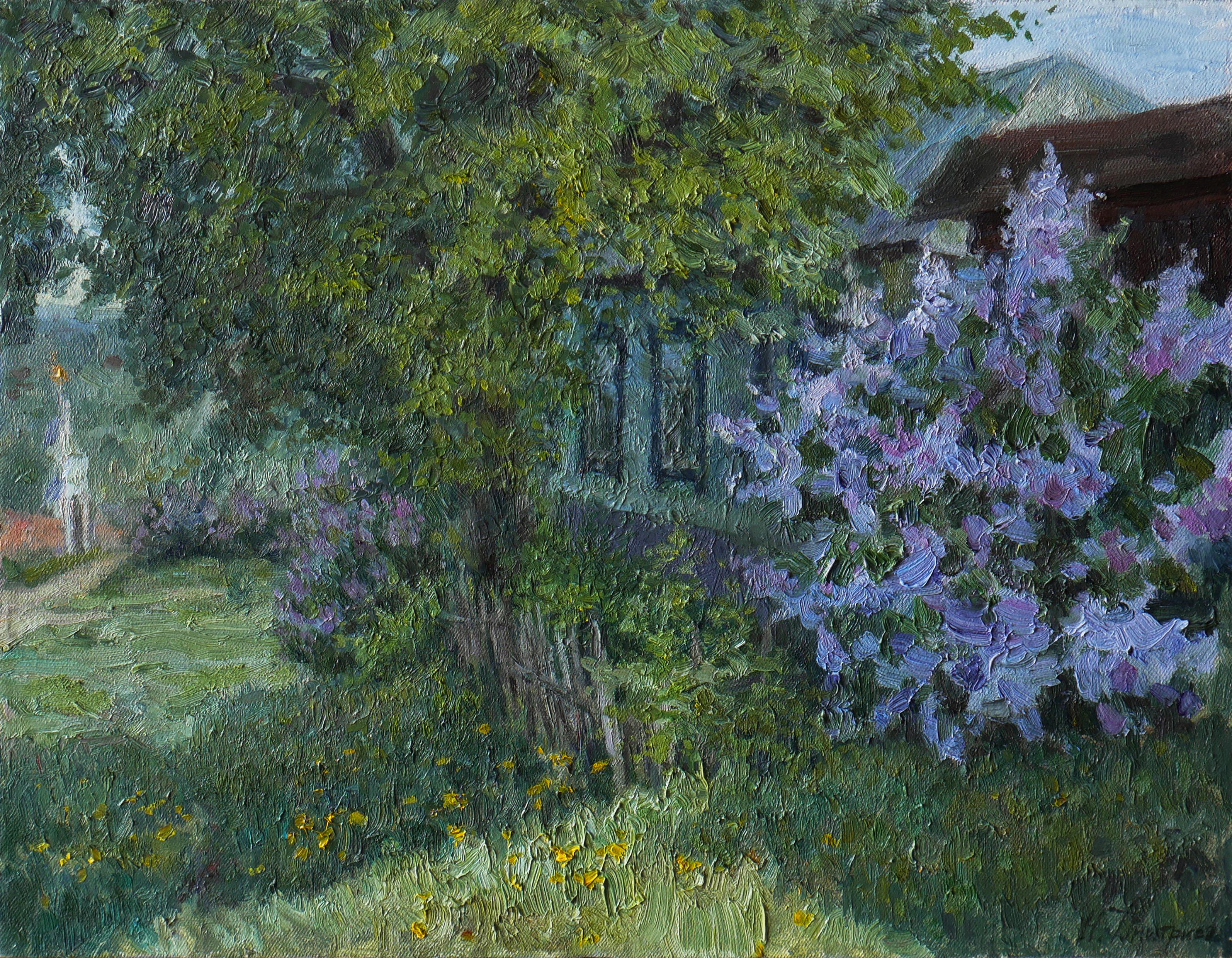 Nikolay Dmitriev Interior Painting - Blooming Lilacs - lilacs painting