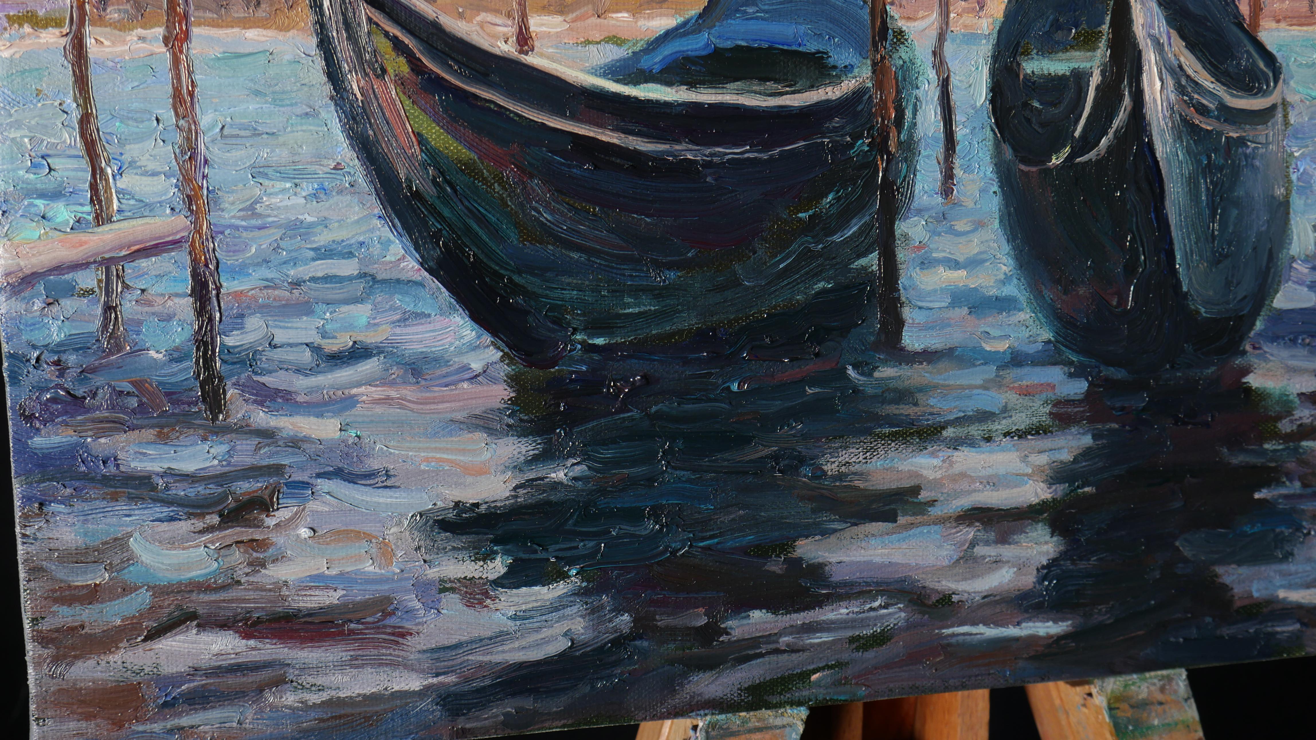 Boats In Sunny Venice - Venice cityscape painting For Sale 8