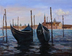 Boats In Sunny Venice - Venice cityscape painting