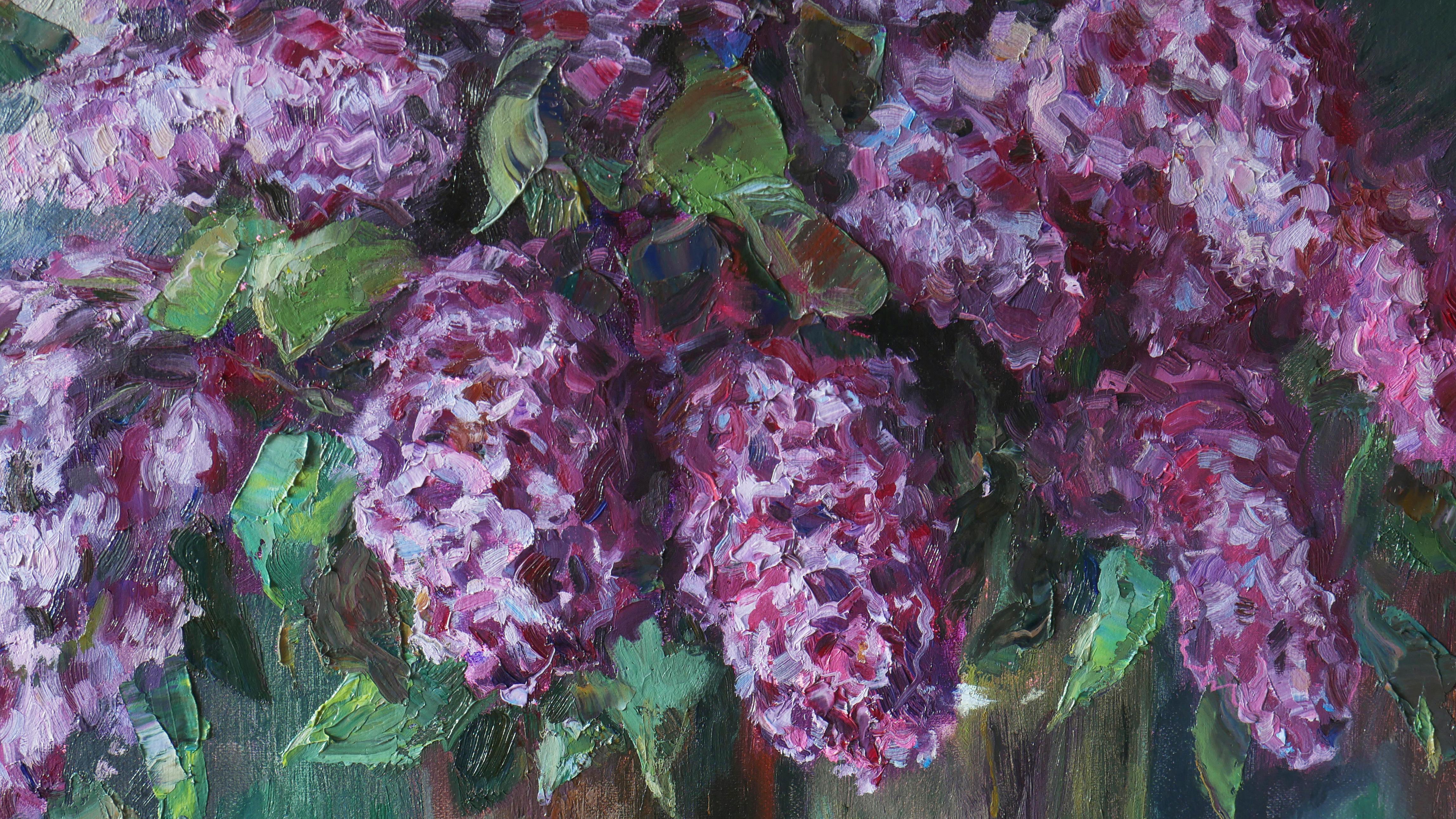 Bouquets Of Fragrant Lilacs - Gray Still-Life Painting by Nikolay Dmitriev