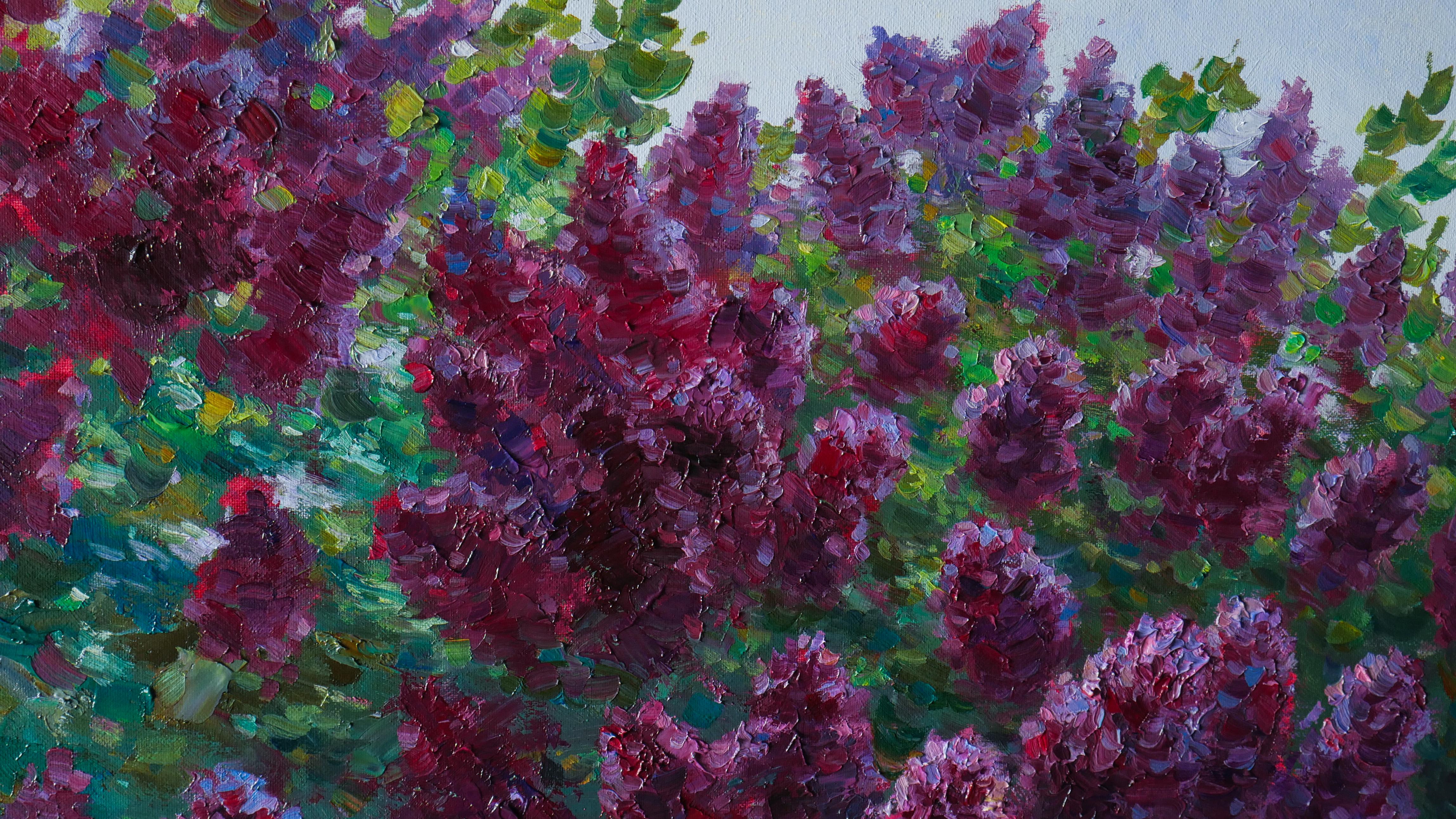 Branches Of Lilacs - Black Landscape Painting by Nikolay Dmitriev