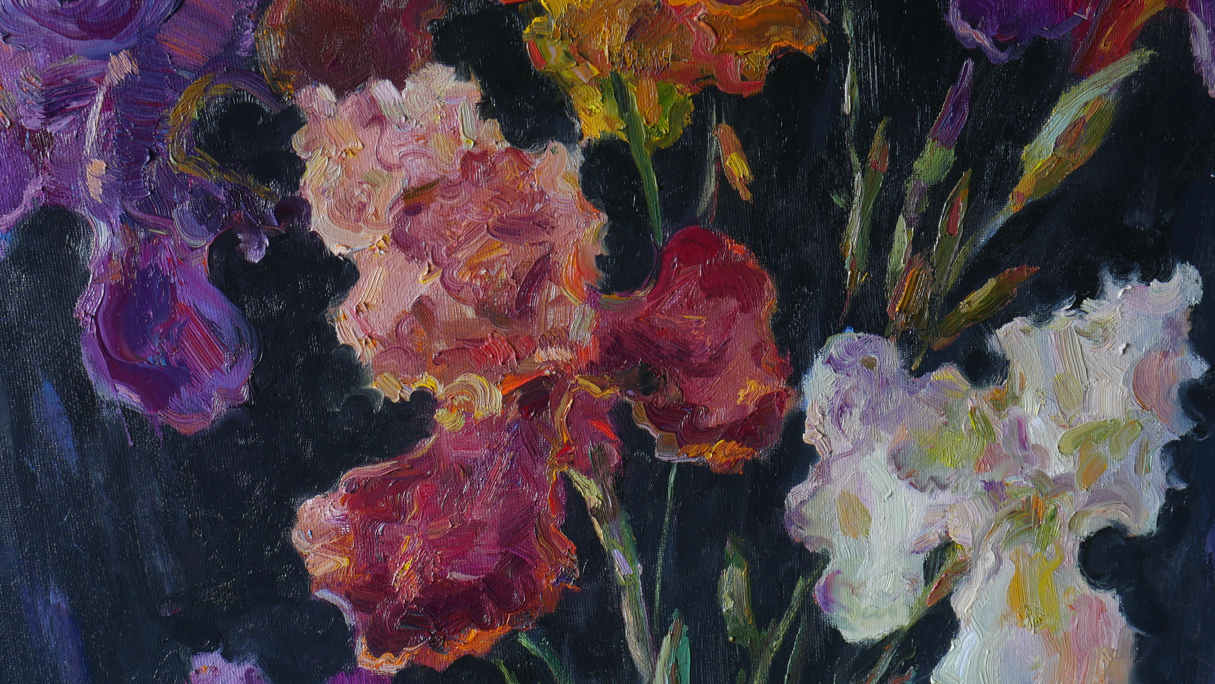 Bright Irises - irises oil painting For Sale 7