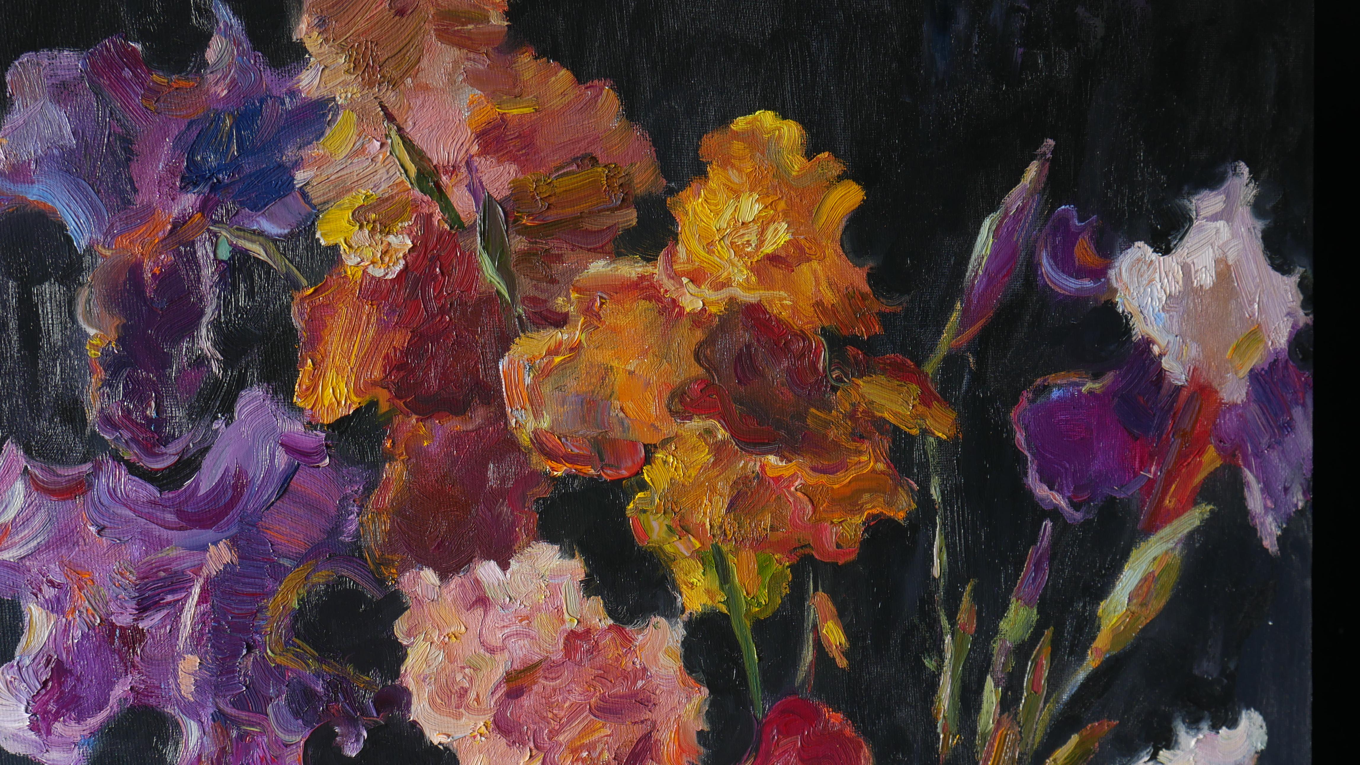 Bright Irises - irises oil painting For Sale 5