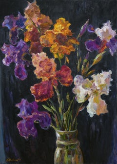 Bright Irises - irises oil painting