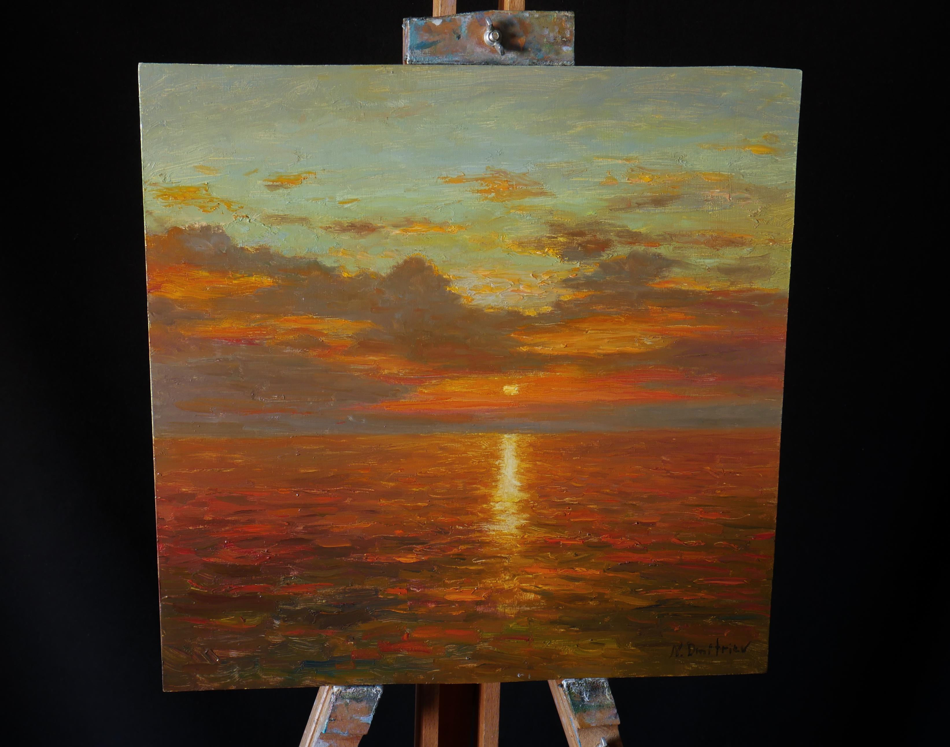 Bright Sunset Over The Sea - original oil painting  - Painting by Nikolay Dmitriev
