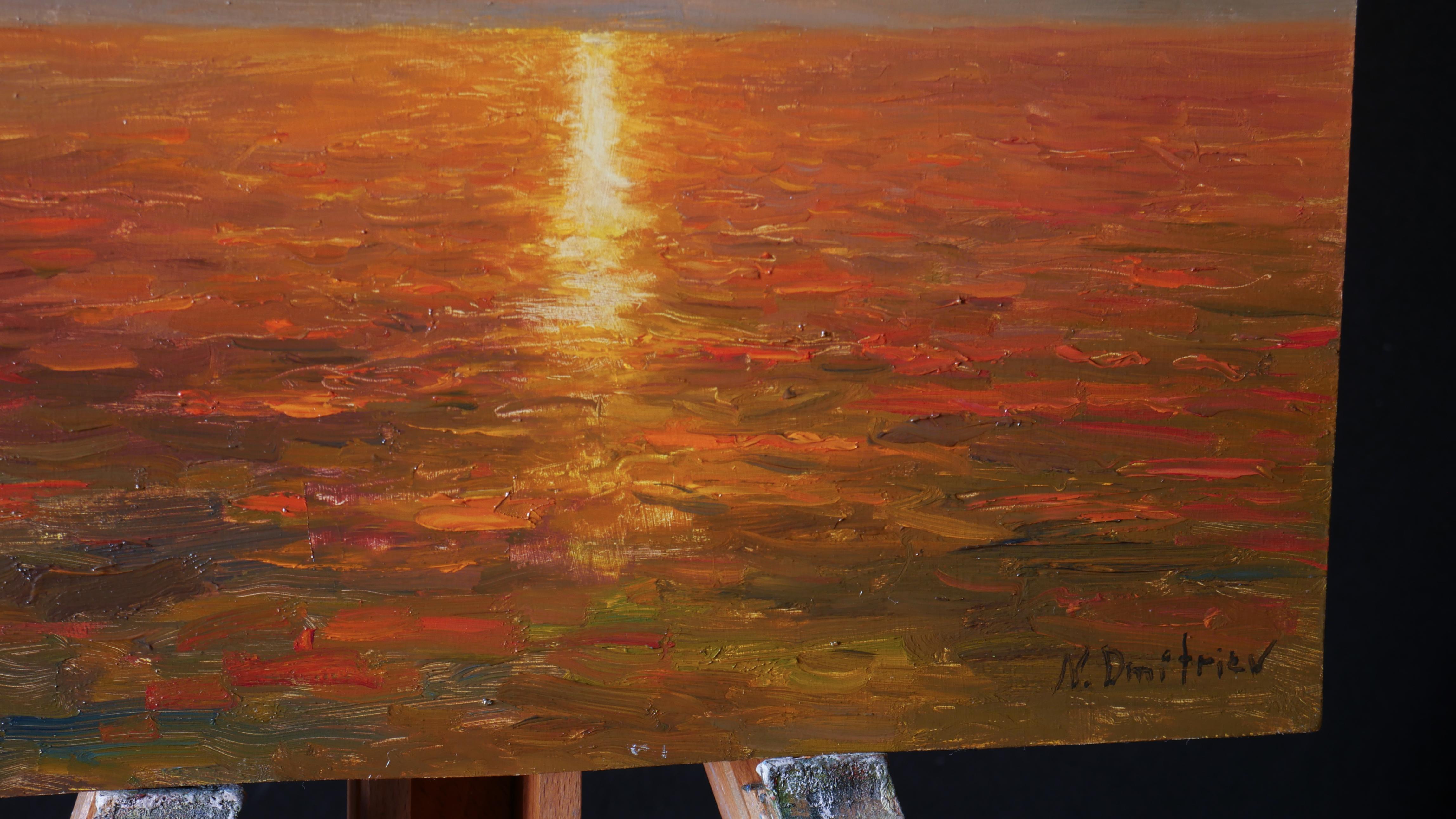 Bright Sunset Over The Sea - original oil painting  For Sale 2