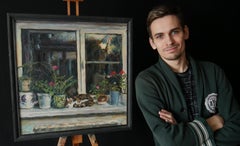 El gato Marqués se durmió - pintura al óleo original