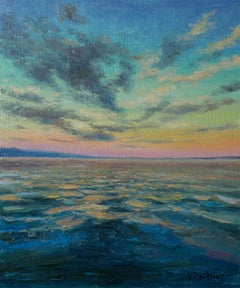 Clouds over the evening sea - original seascape, painting