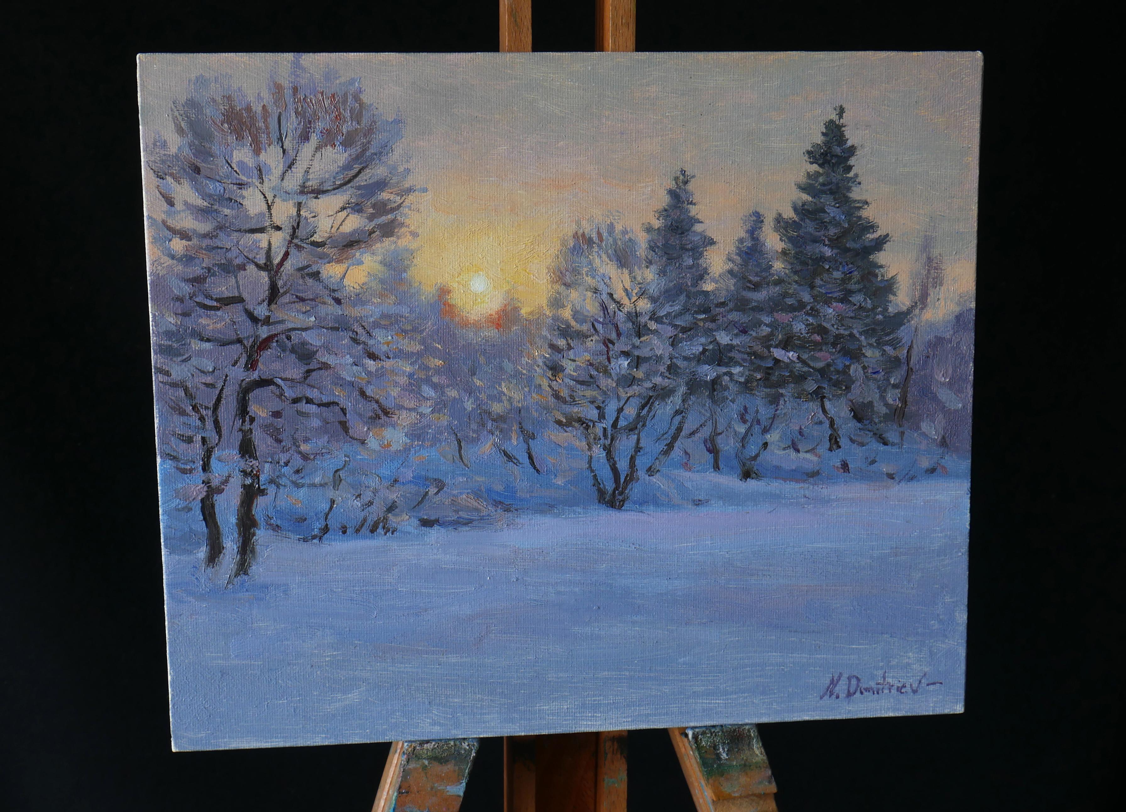 Cold Sunlight - original winter landscape, painting - Painting by Nikolay Dmitriev
