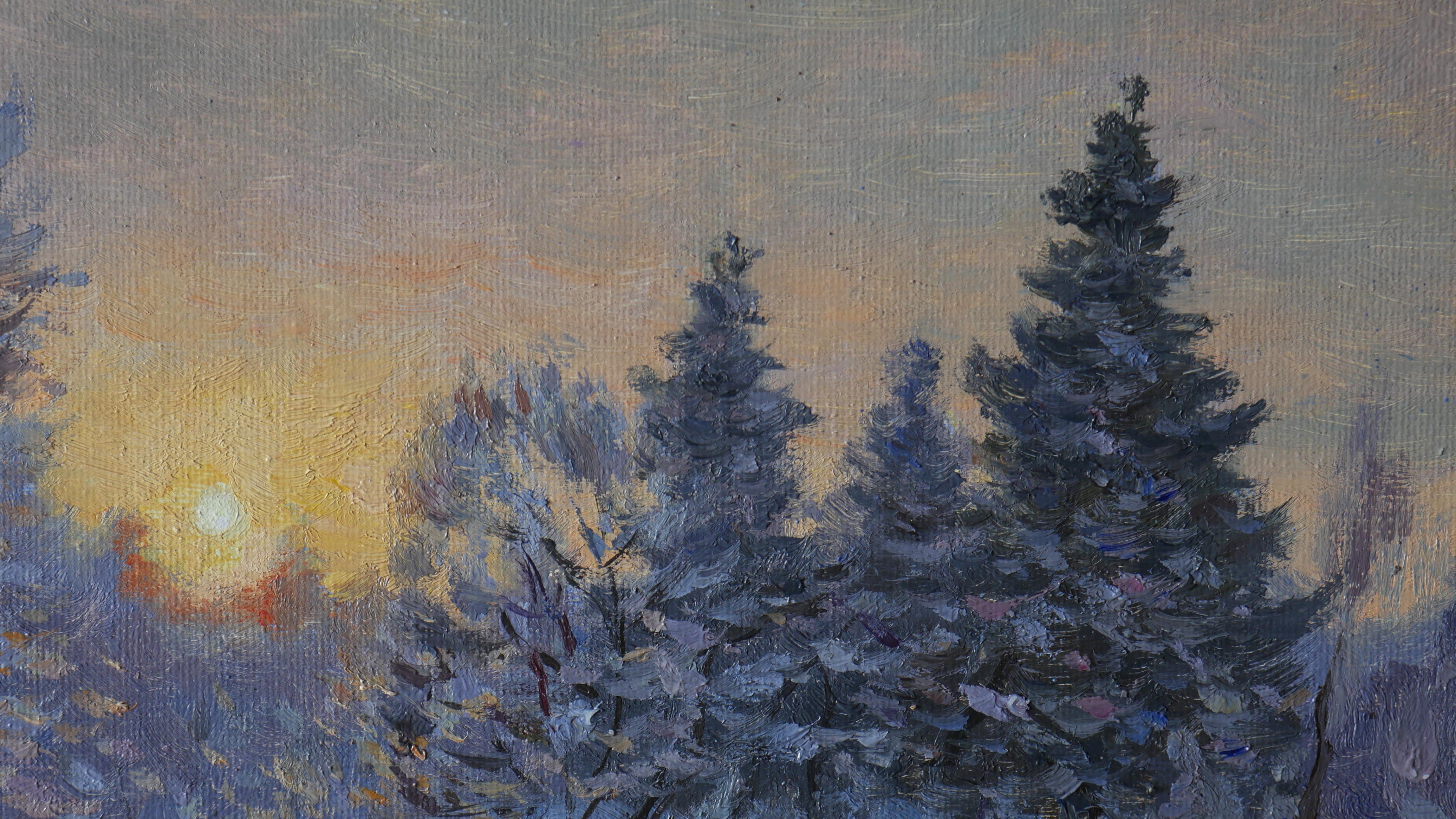 Cold Sunlight - original winter landscape, painting For Sale 1