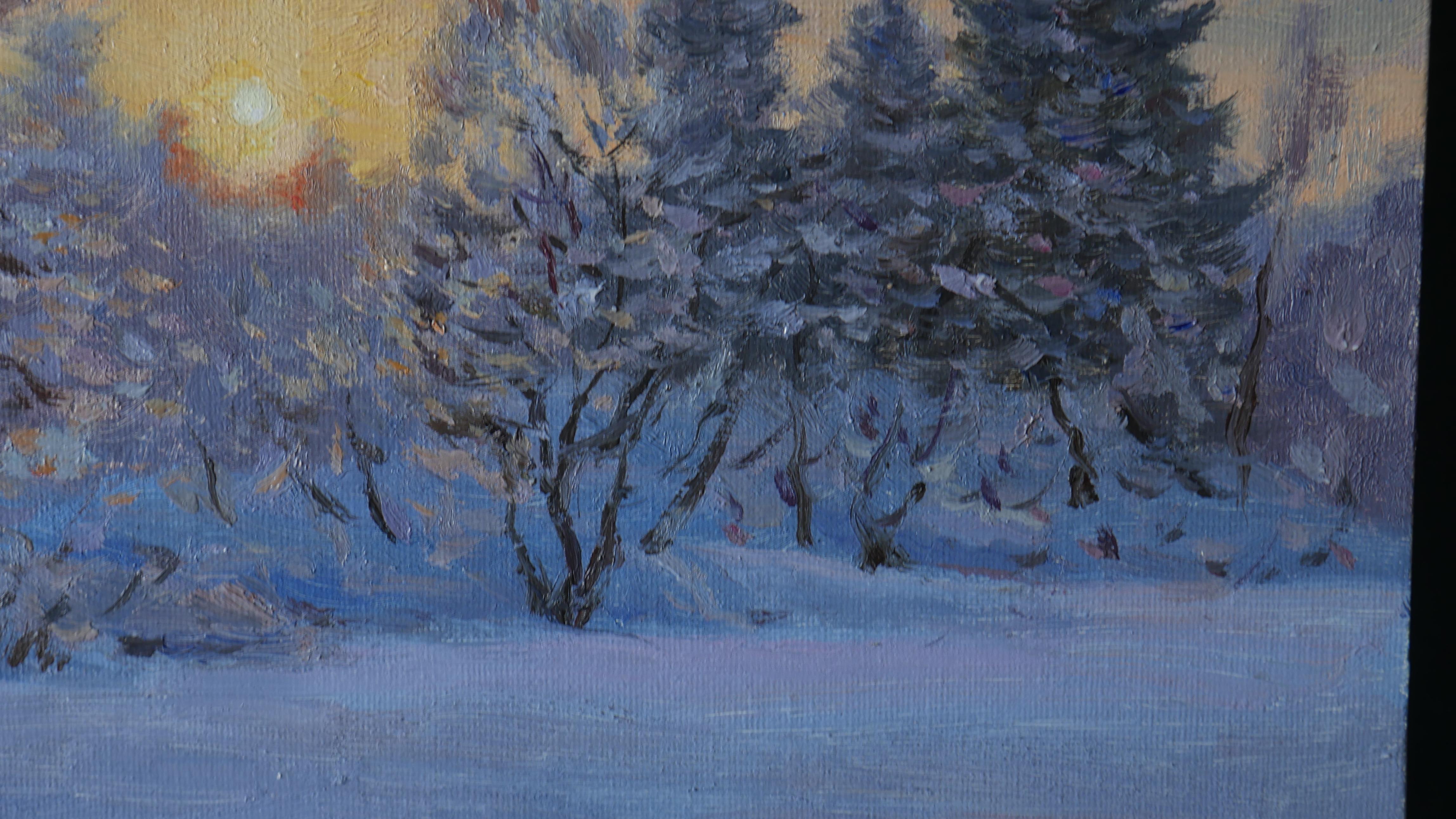 Cold Sunlight - original winter landscape, painting For Sale 2