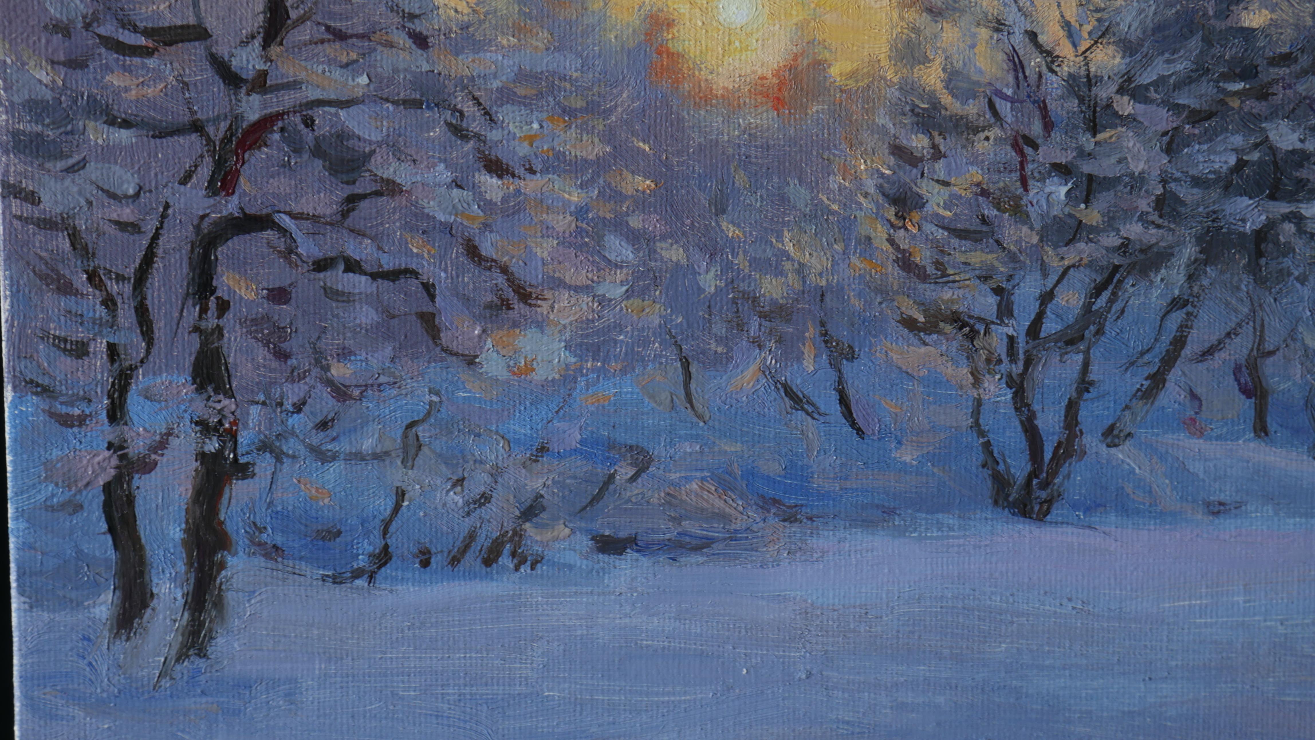 Cold Sunlight - original winter landscape, painting For Sale 3