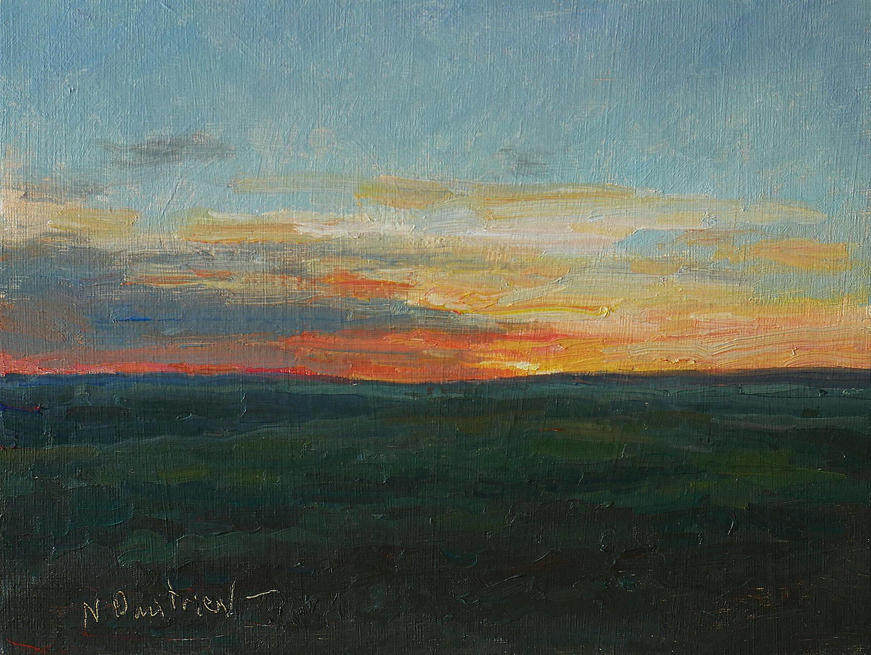 Landscape Painting di Nikolay Dmitriev - L'inafferrabile luce della sera. Pittura ad olio