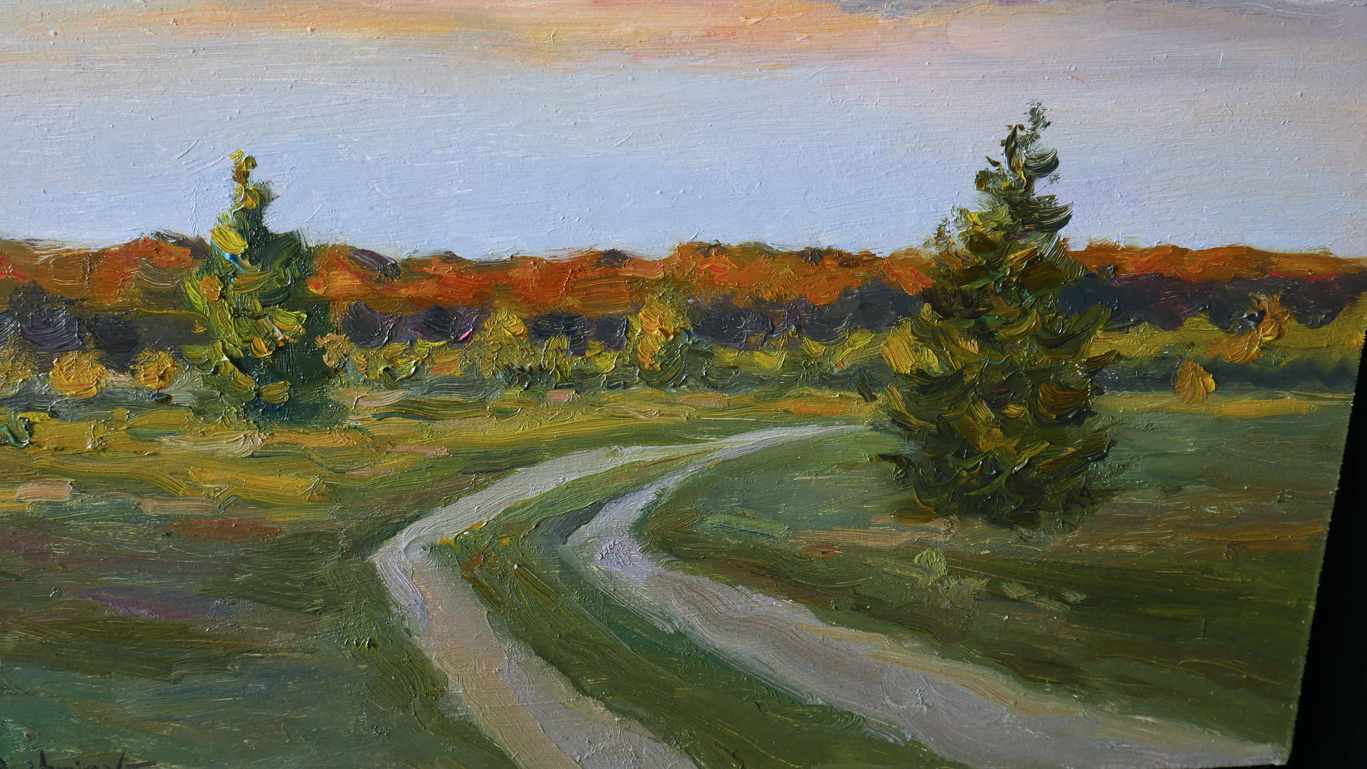 Un professionista della pittura plein air serale.

L'immagine è dell'autore e originale. È firmato sul fronte e anche intitolato e firmato sul retro. Il dipinto è accompagnato dal Certificato di Autenticità.
Materiali utilizzati: olio su