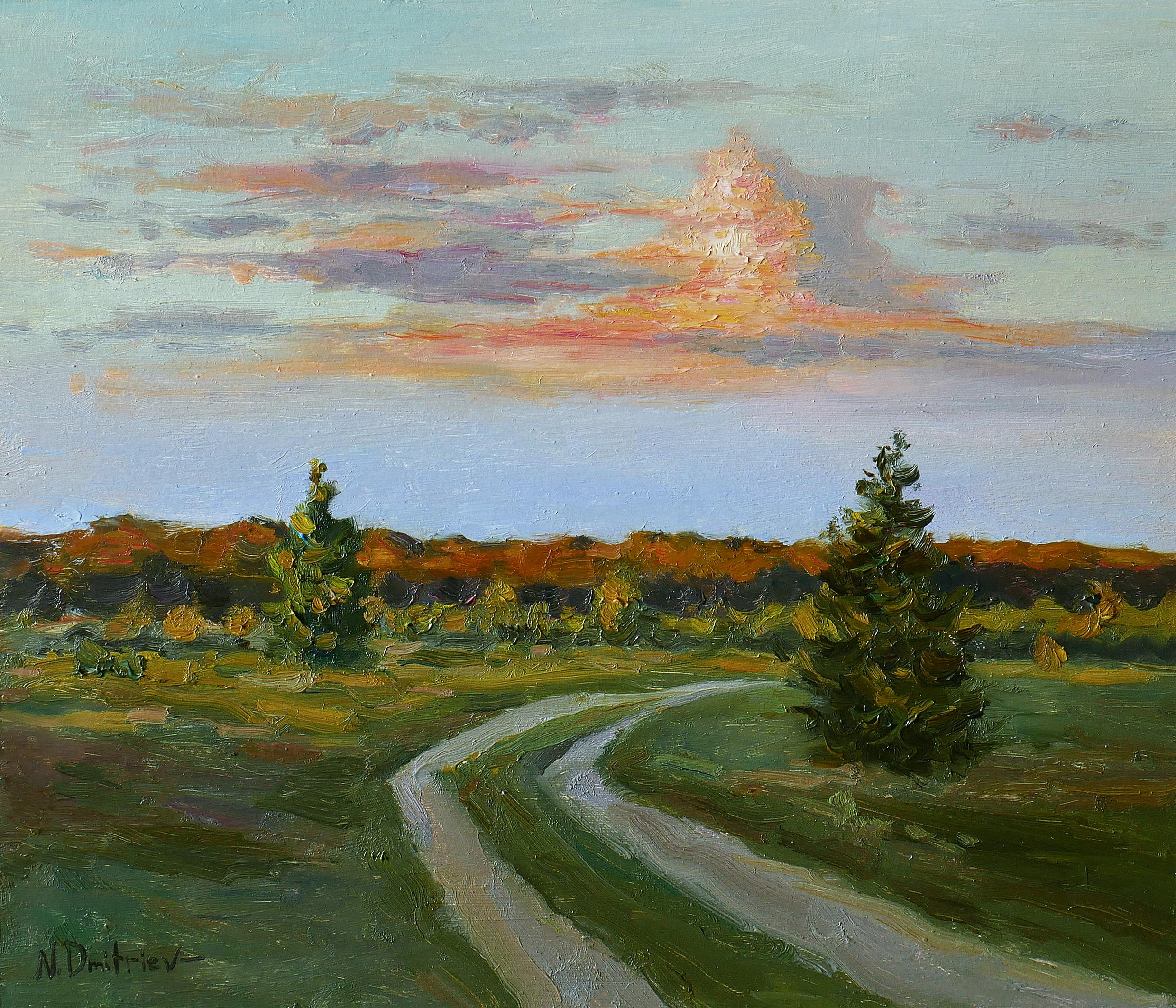 Landscape Painting di Nikolay Dmitriev - Nuvole della sera. Pittura ad olio