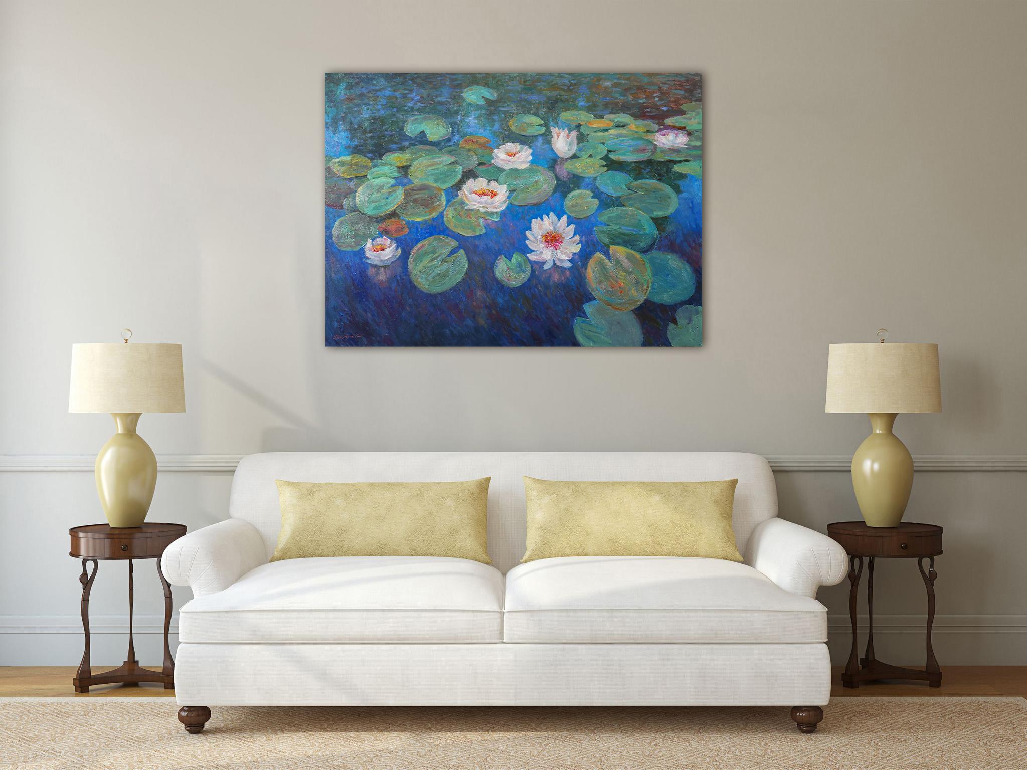 Evening Water Lilies - Impressionist Painting by Nikolay Dmitriev