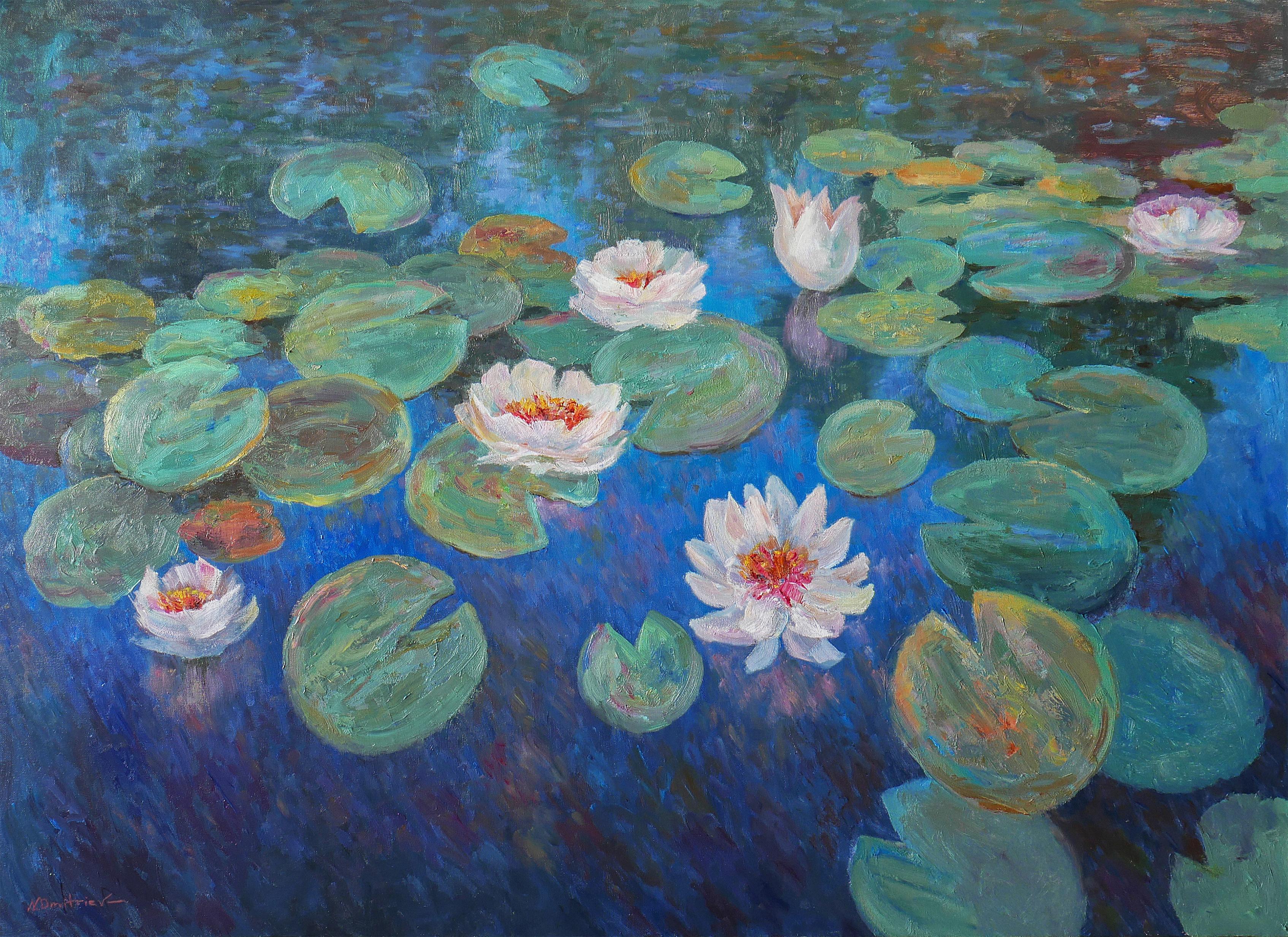 Nikolay Dmitriev Landscape Painting - Evening Water Lilies