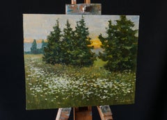 Evening Wildflowers - summer sunny landscape, painting