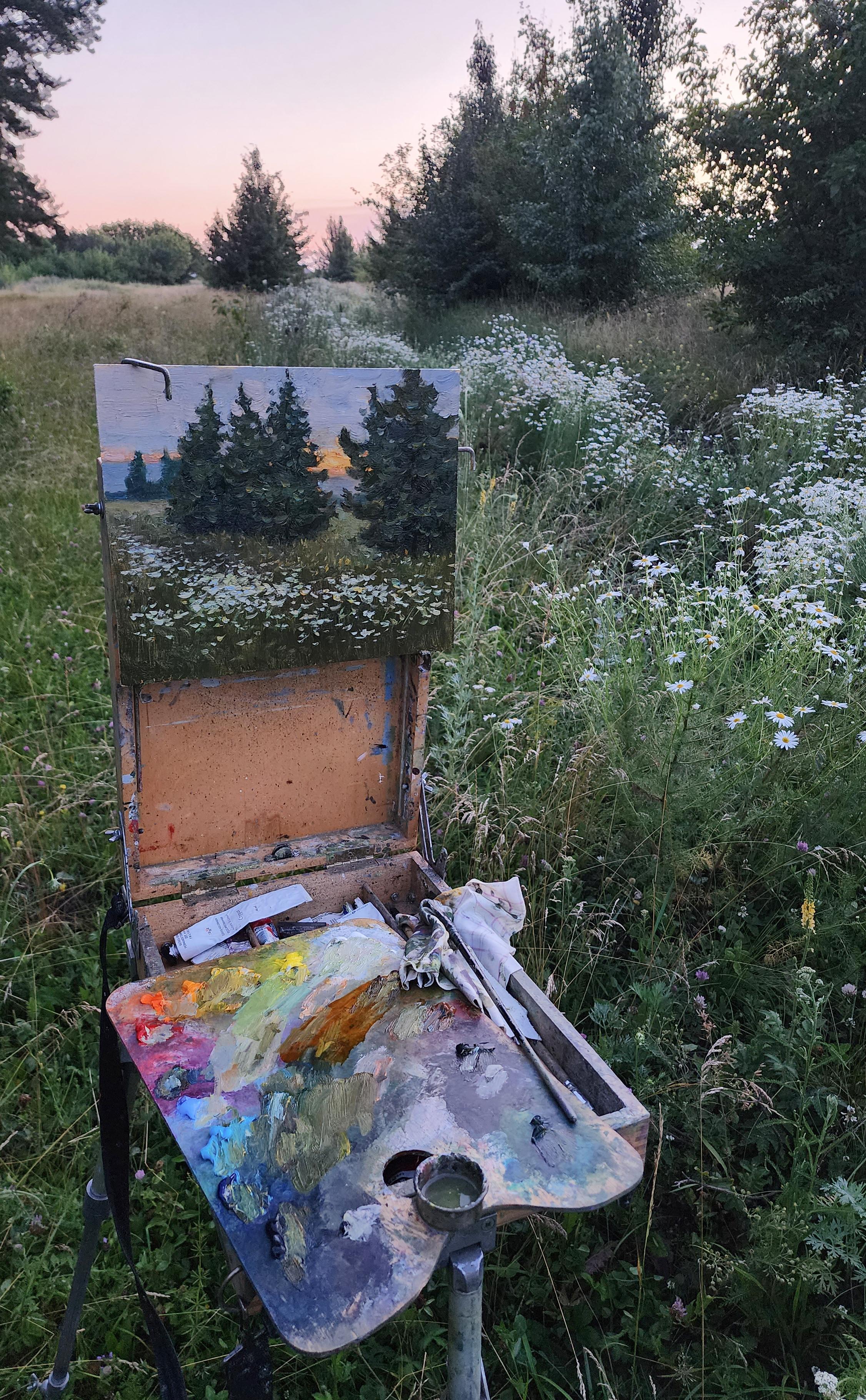 Tableau de soirée Wildflowers - paysage ensoleillé d'été en vente 4