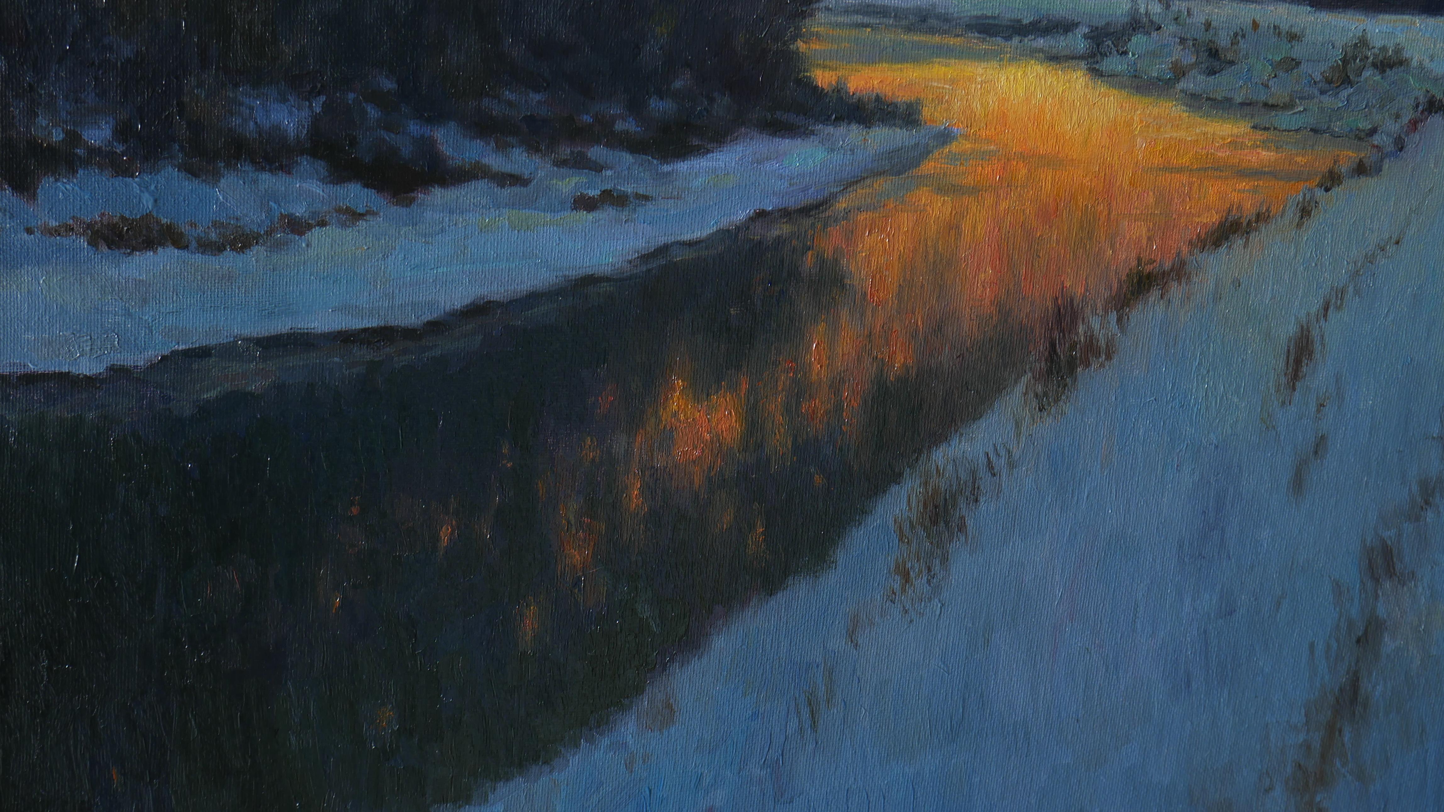 Fugace - peinture de paysage du soir d'hiver en vente 6