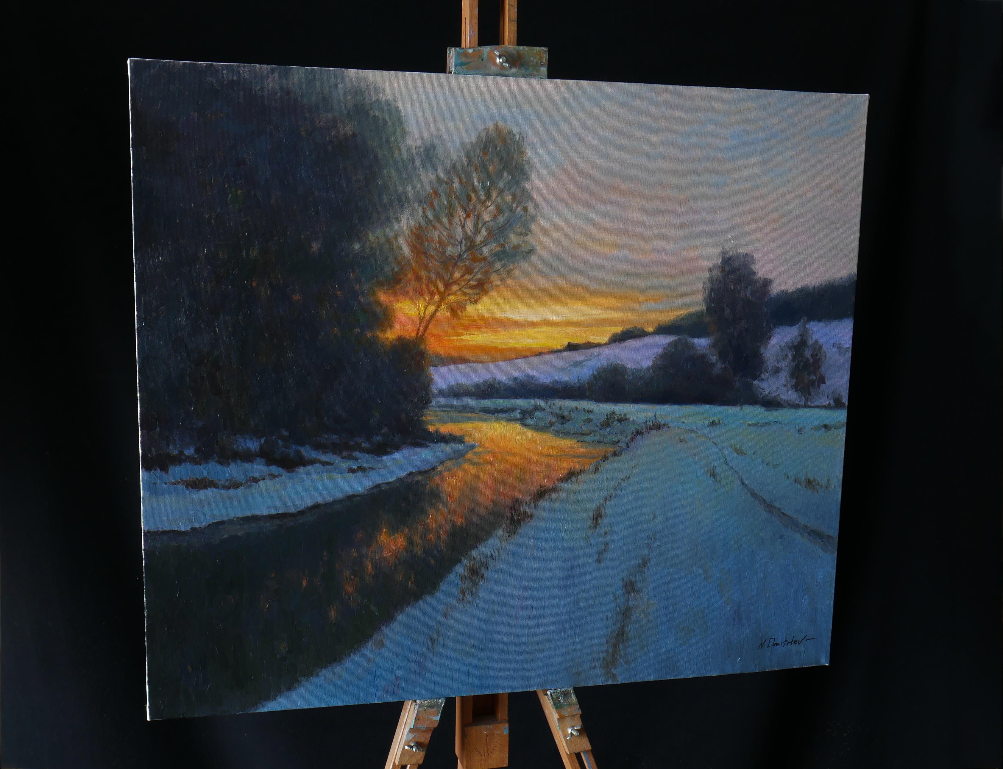 Fugace - peinture de paysage du soir d'hiver - Impressionnisme Painting par Nikolay Dmitriev