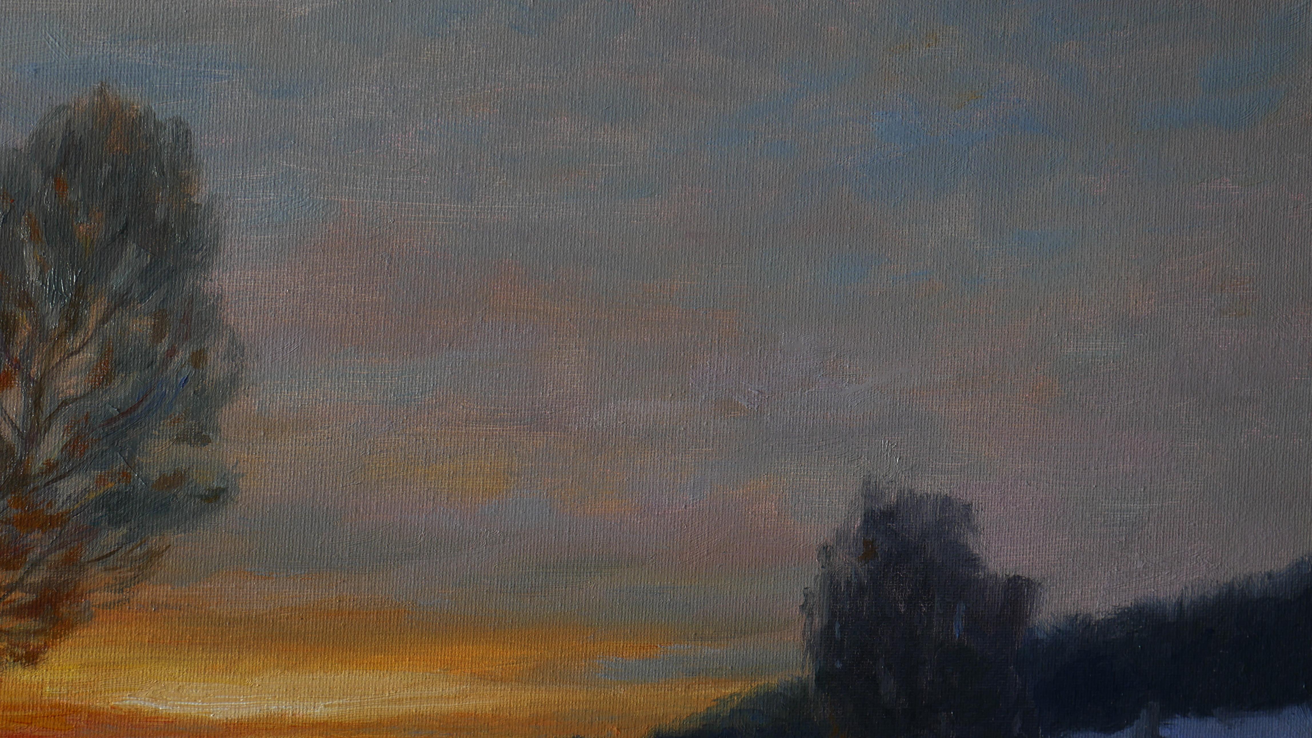 Fugace - peinture de paysage du soir d'hiver en vente 4