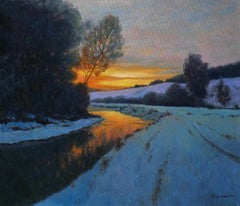 Fleeting - winter evening landscape painting