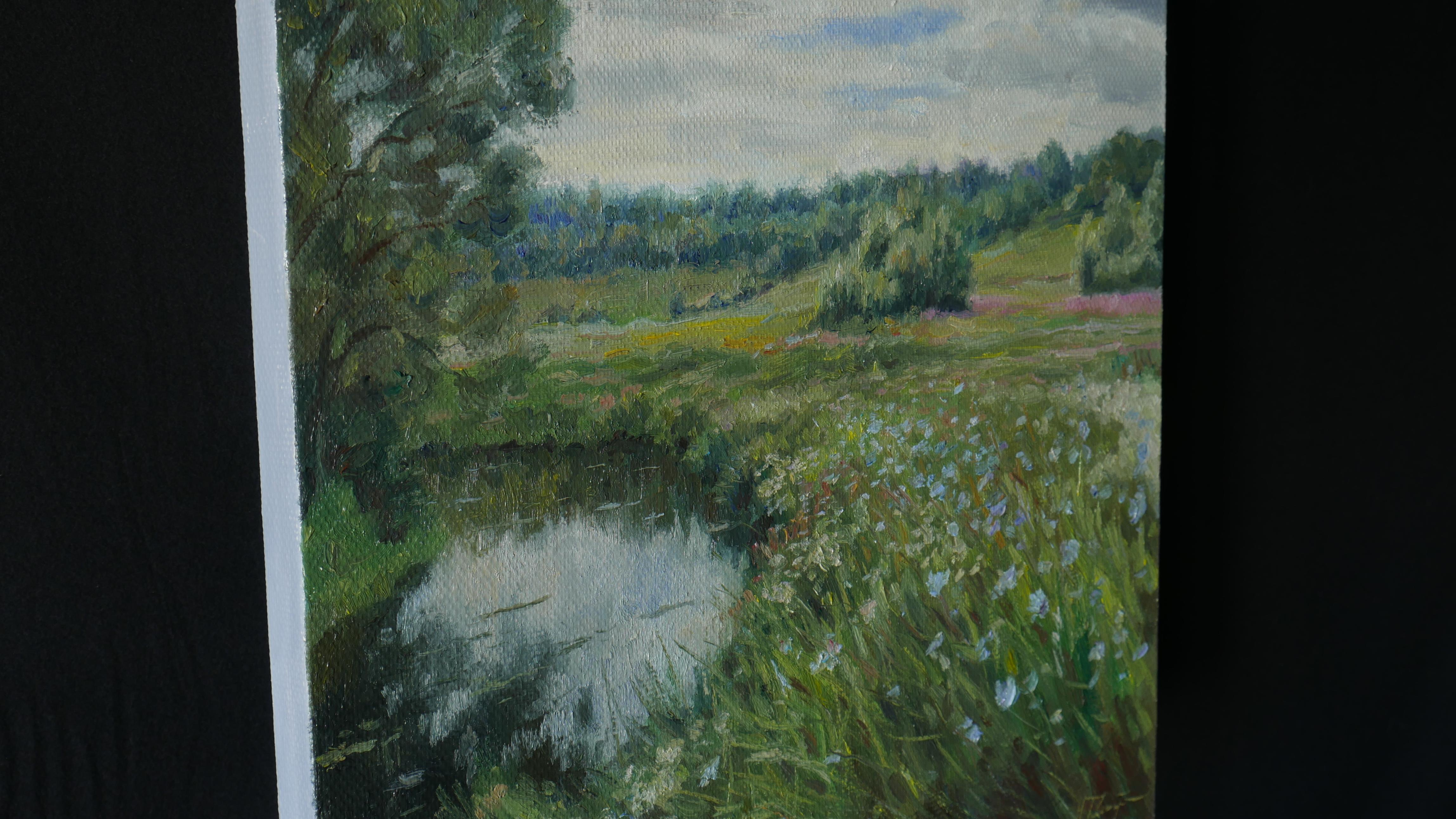 Summer landscape with meadow flowers and cloudy sky is one of the best plein air paintings created by Nikolay. When he came to the place Nikolay couldn't choose a motive. But everything was so close. The artist tried to capture all his attitude to