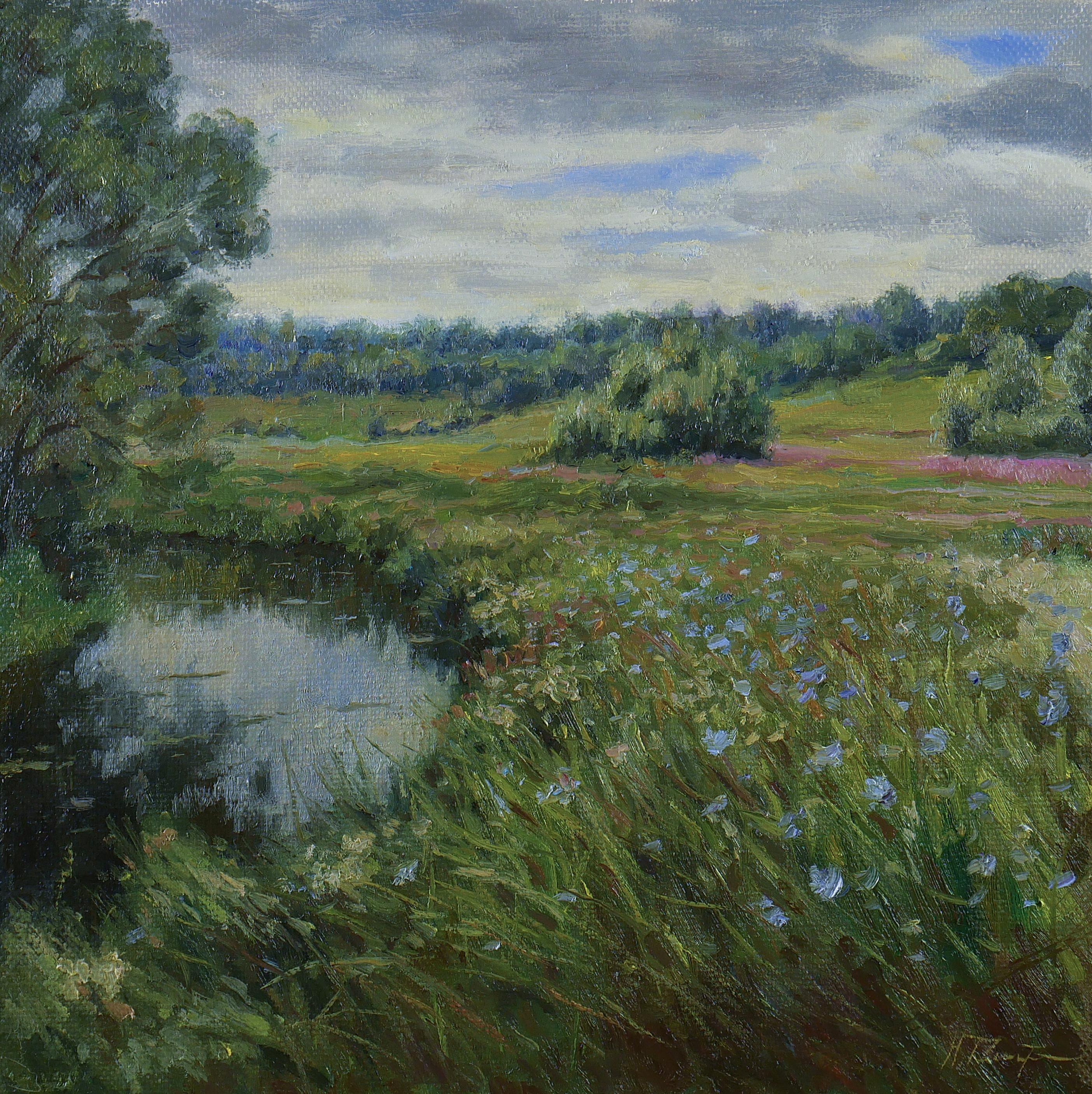 Nikolay Dmitriev Interior Painting - Floral Fields - summer landscape painting