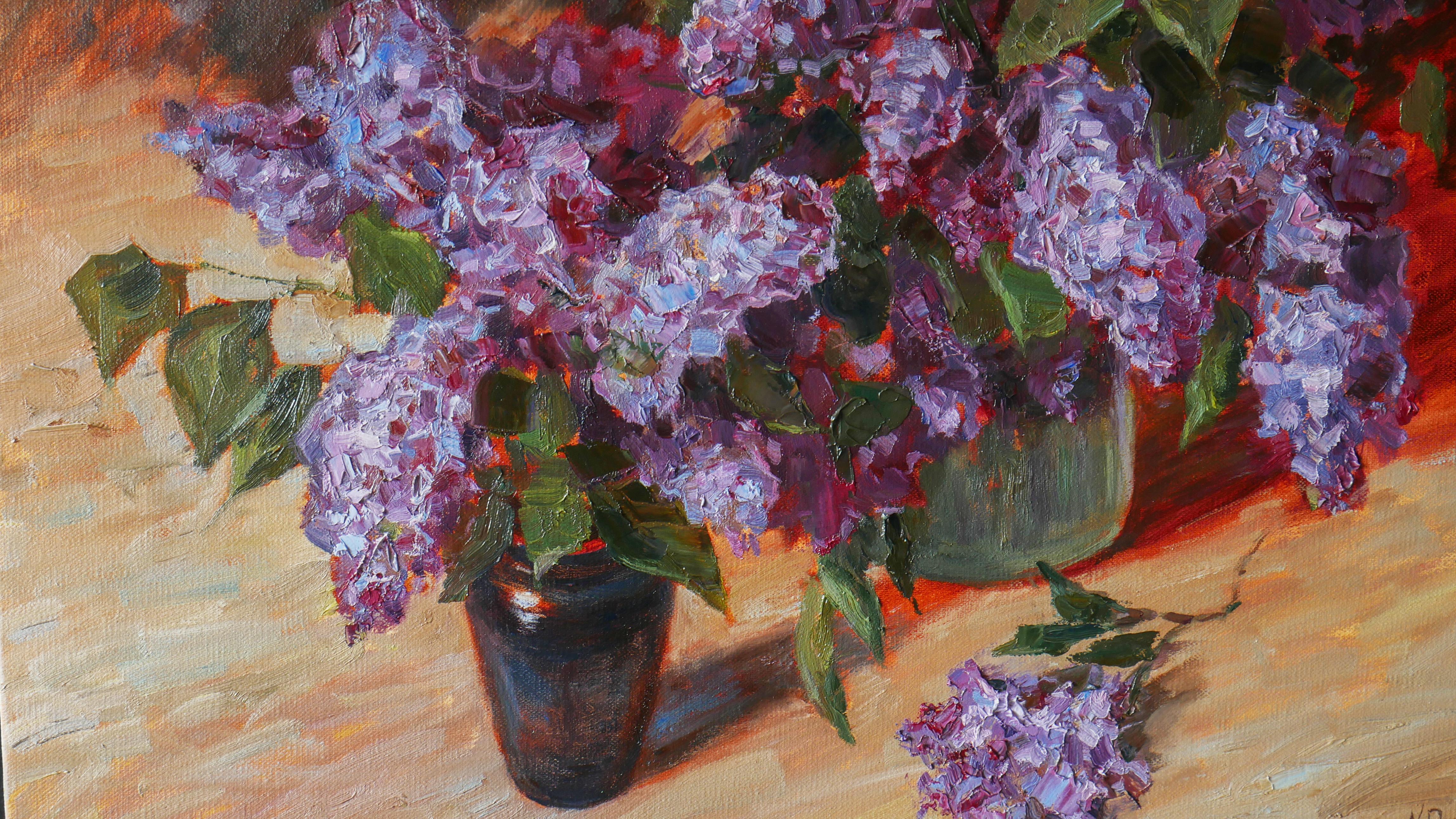 Fleurs du printemps - Noir Still-Life Painting par Nikolay Dmitriev