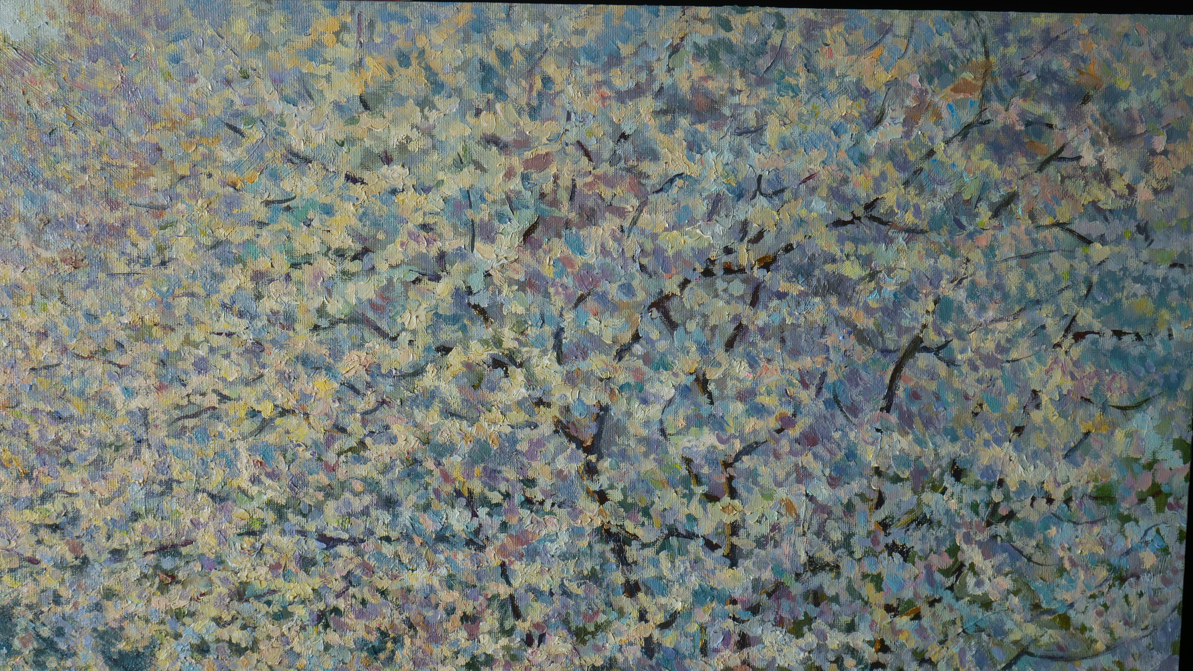 In The Blooming Garden - peinture de paysage ensoleillé au printemps en vente 4