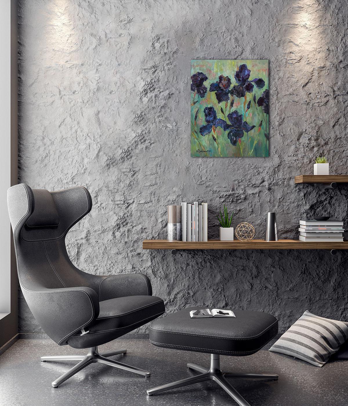 Irisen-Schwarzer Drache – stilvolles Irisen-Gemälde – Painting von Nikolay Dmitriev