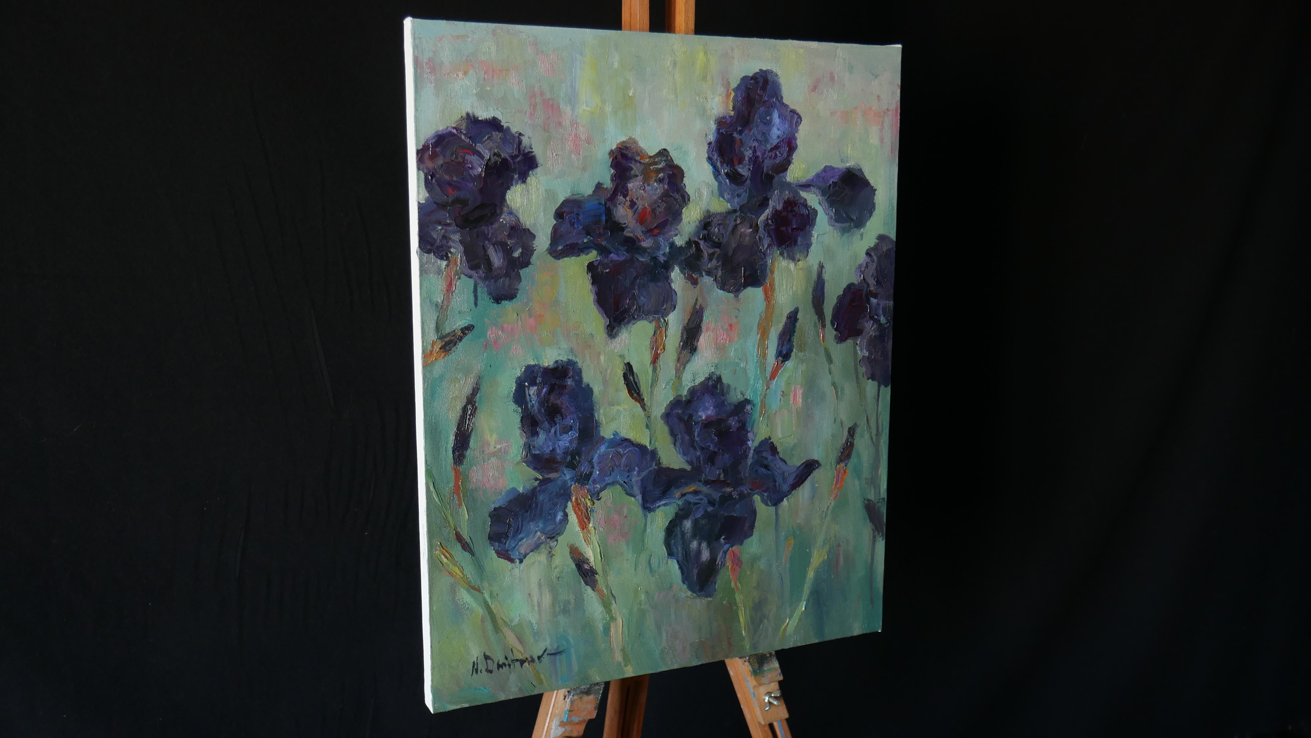 Irises Black Dragon - stylish iris painting - Abstract Expressionist Painting by Nikolay Dmitriev