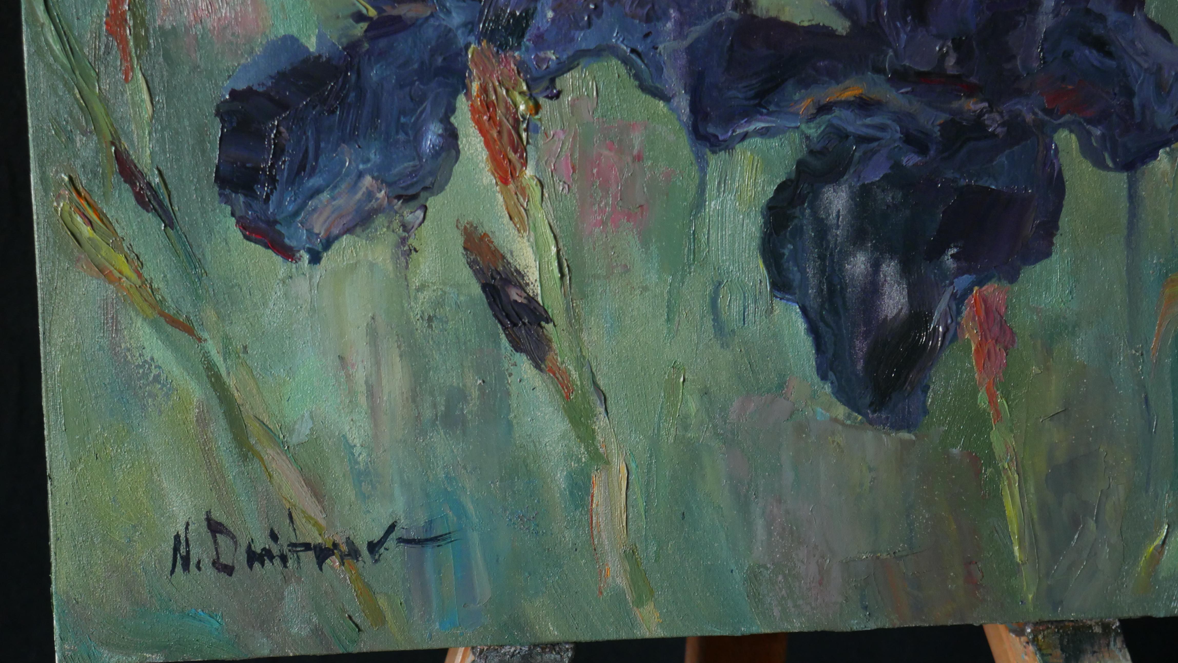 Irises Black Dragon - stylish iris painting For Sale 2
