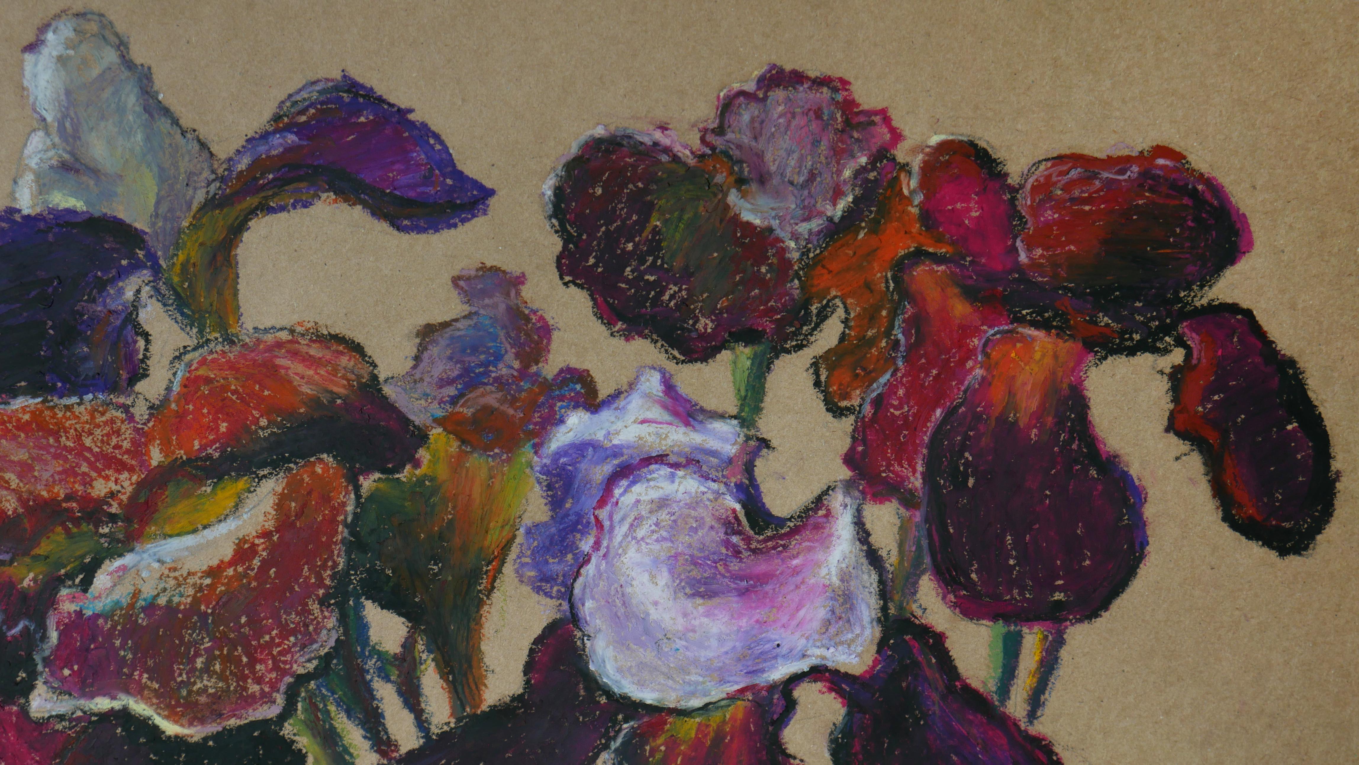 Irises - oil pastel drawing - Impressionist Painting by Nikolay Dmitriev