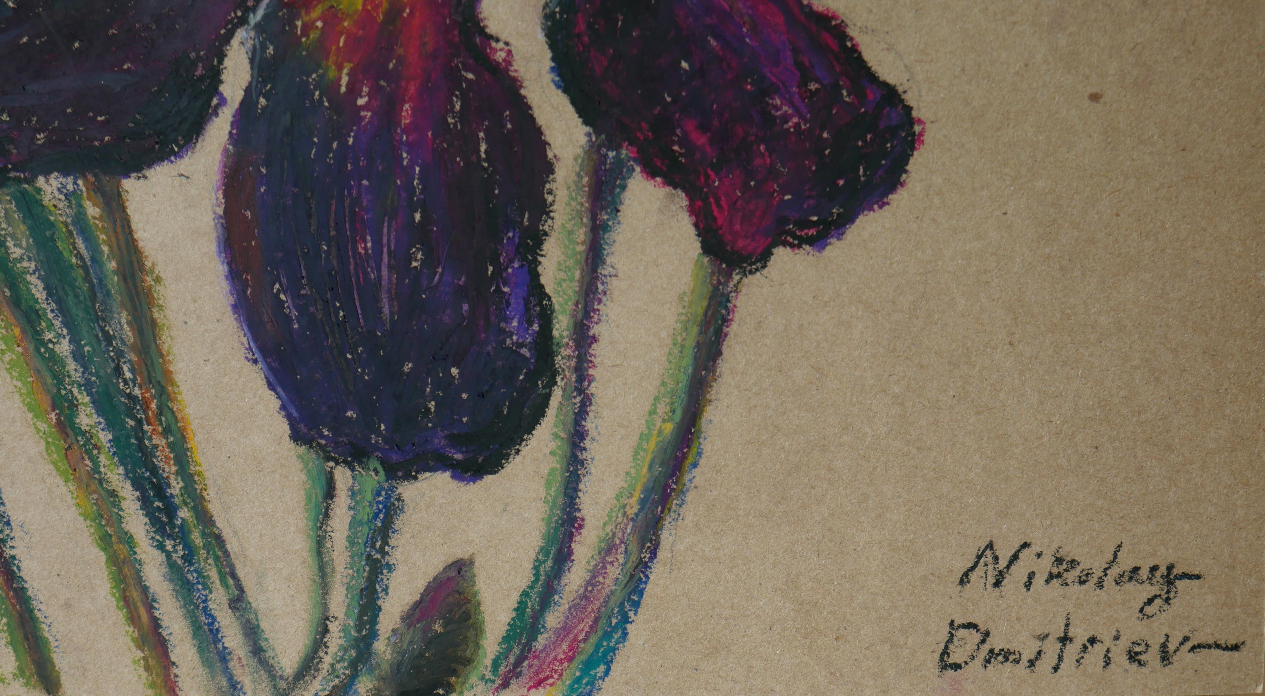 Irises - oil pastel drawing For Sale 2