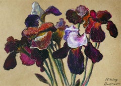 Irises - dessin à l'huile pastel