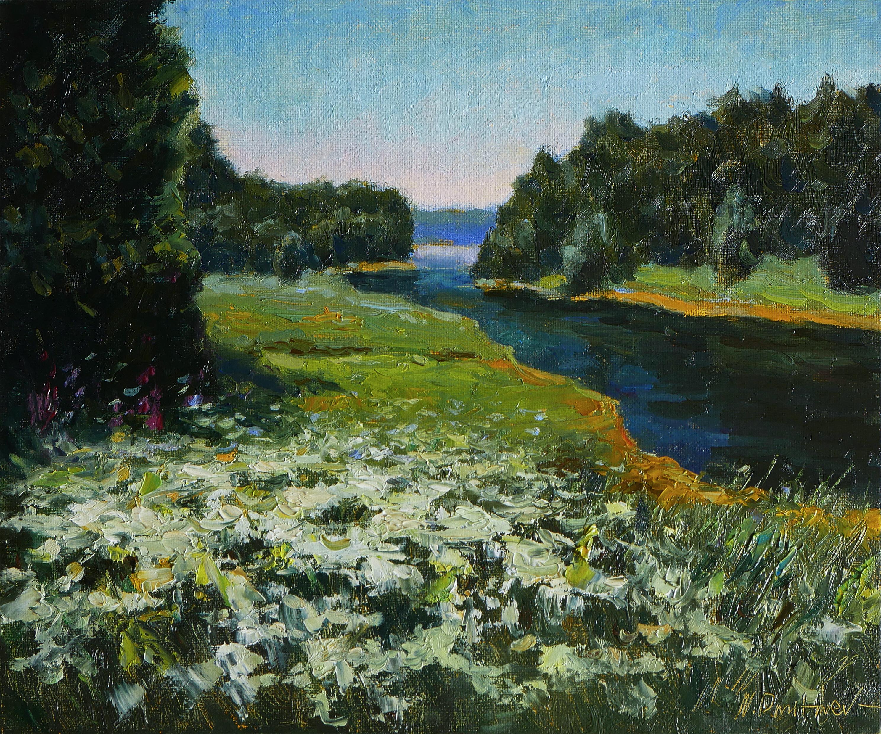 Nikolay Dmitriev Interior Painting - July Day - original sunny landscape, painting
