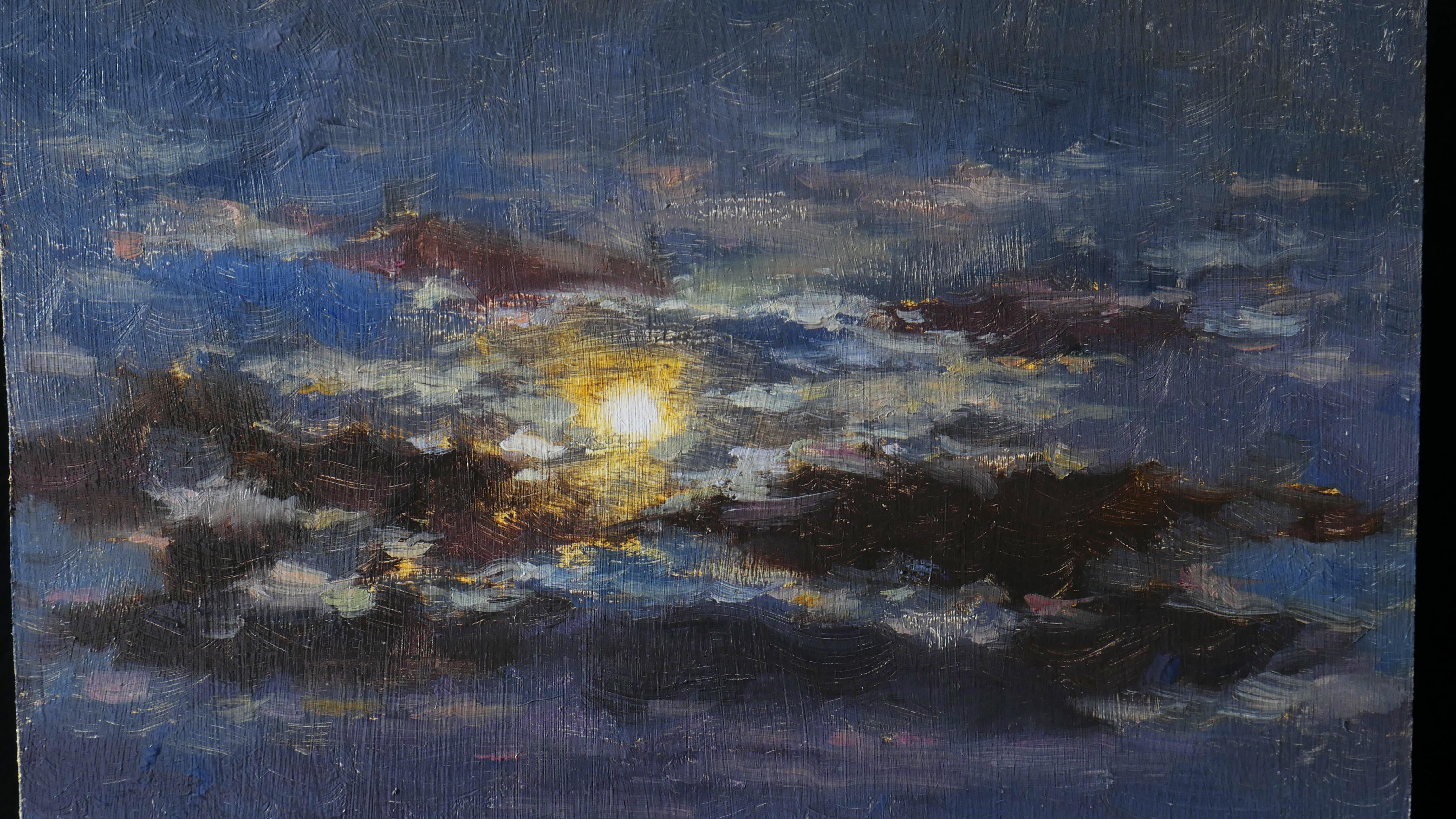 Light Of Deep Night - Black Landscape Painting by Nikolay Dmitriev