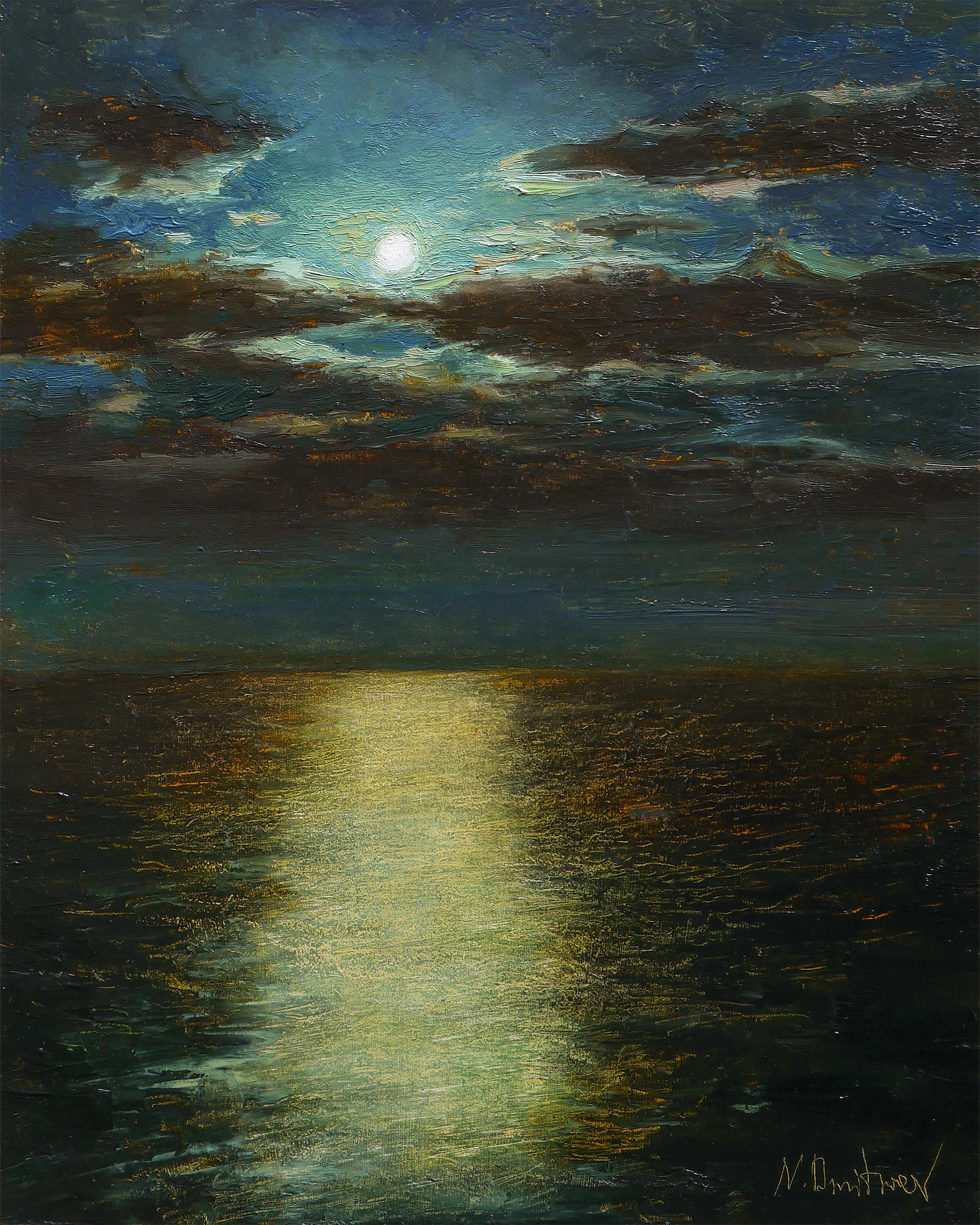 Nikolay Dmitriev Interior Painting - Light Of Night - night landscape painting