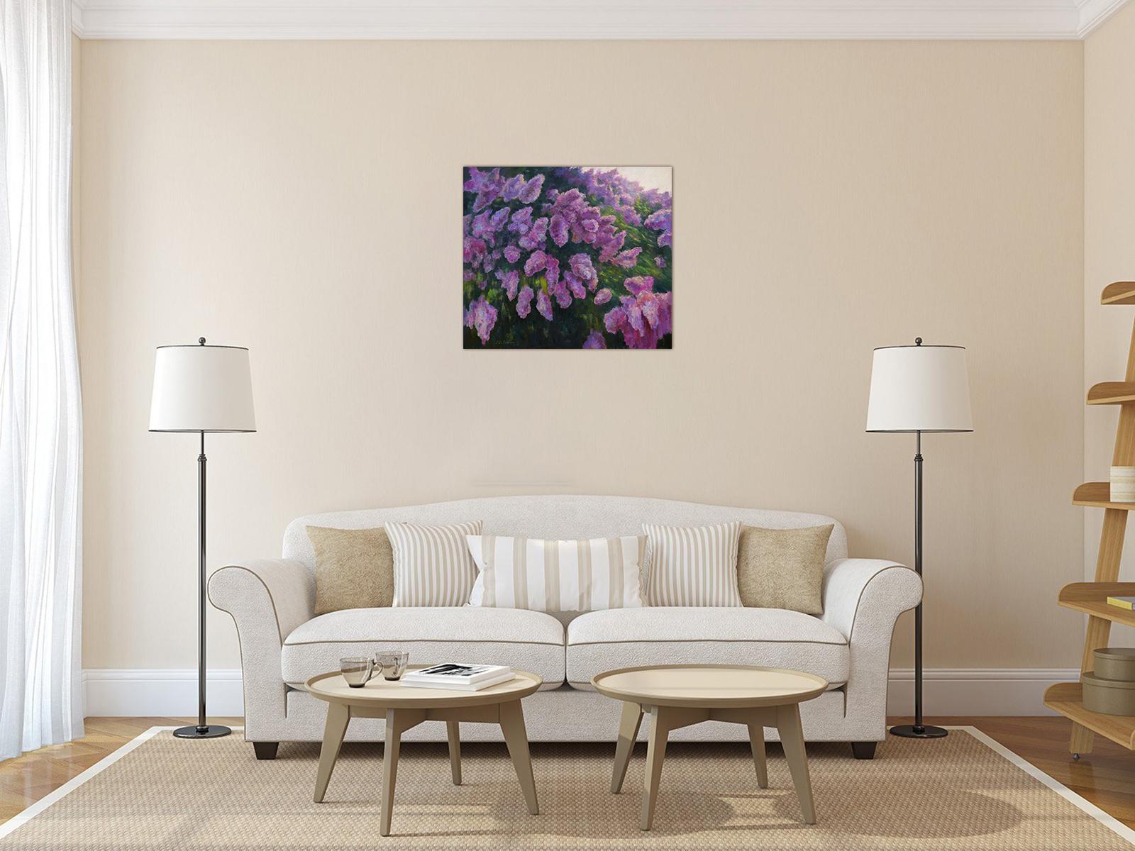 Sunny lilacs painting is a beautiful home decor, purple flowers of blooming tree will fill your home with a wonderful aroma and give you only a good mood. This painting is one of the best artworks of the artist, the combination of different textures